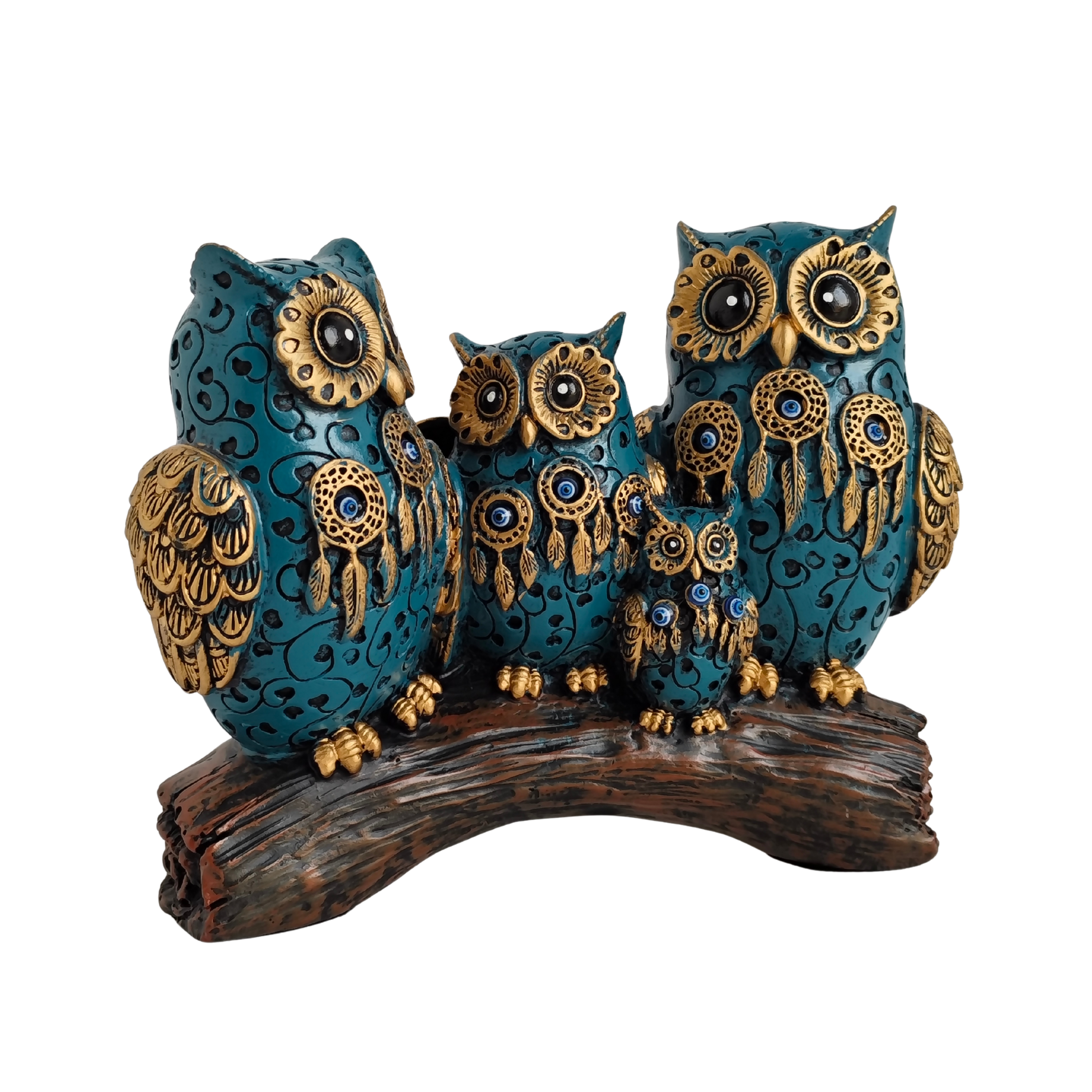 Dream Catchers Four Owl Family (Blue)