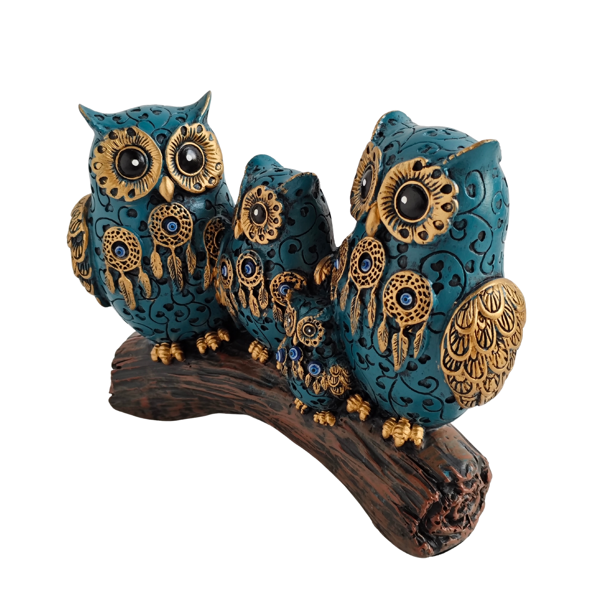 Dream Catchers Four Owl Family (Blue)