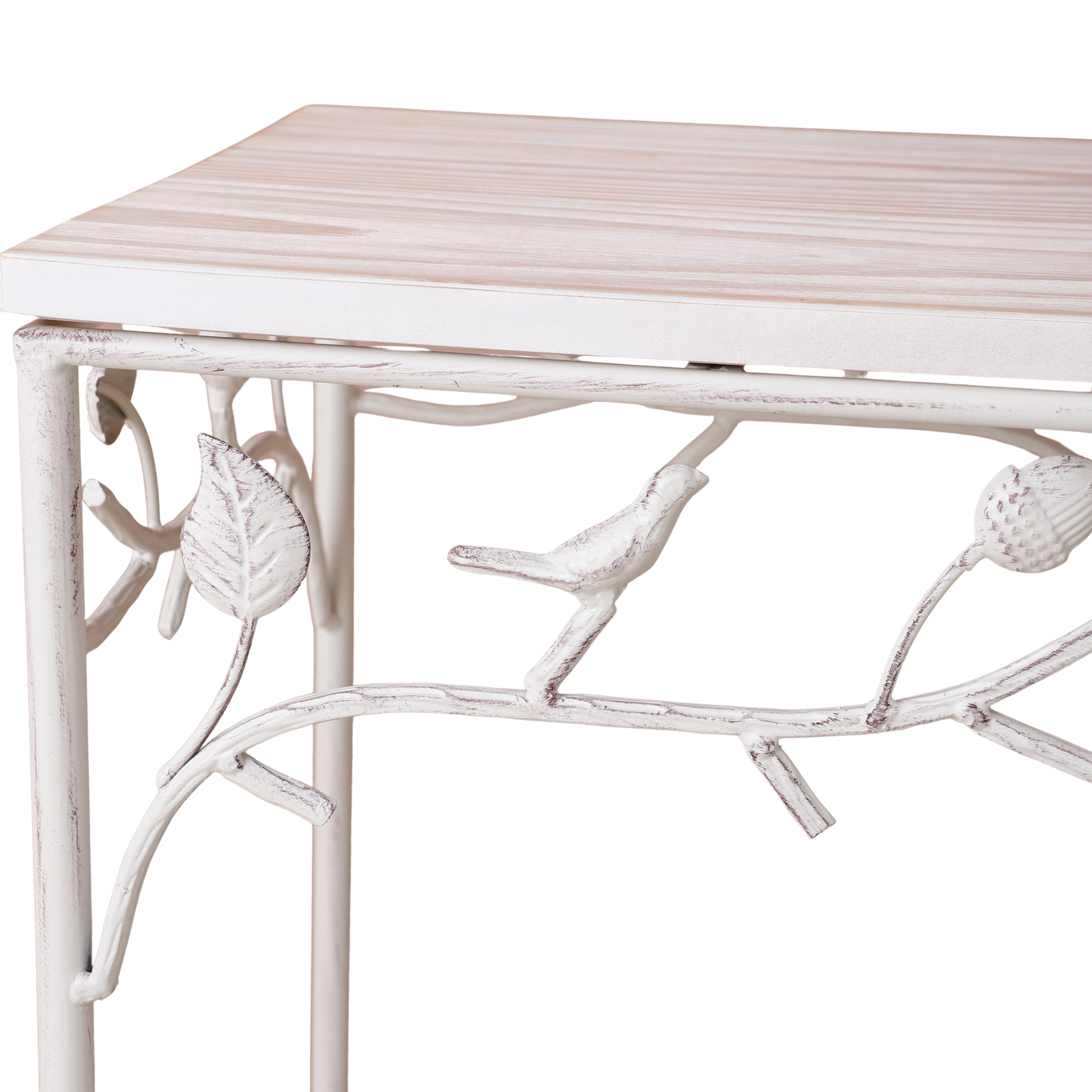 Square Bird Pattern Wood & Metal Tables (Set of 2)