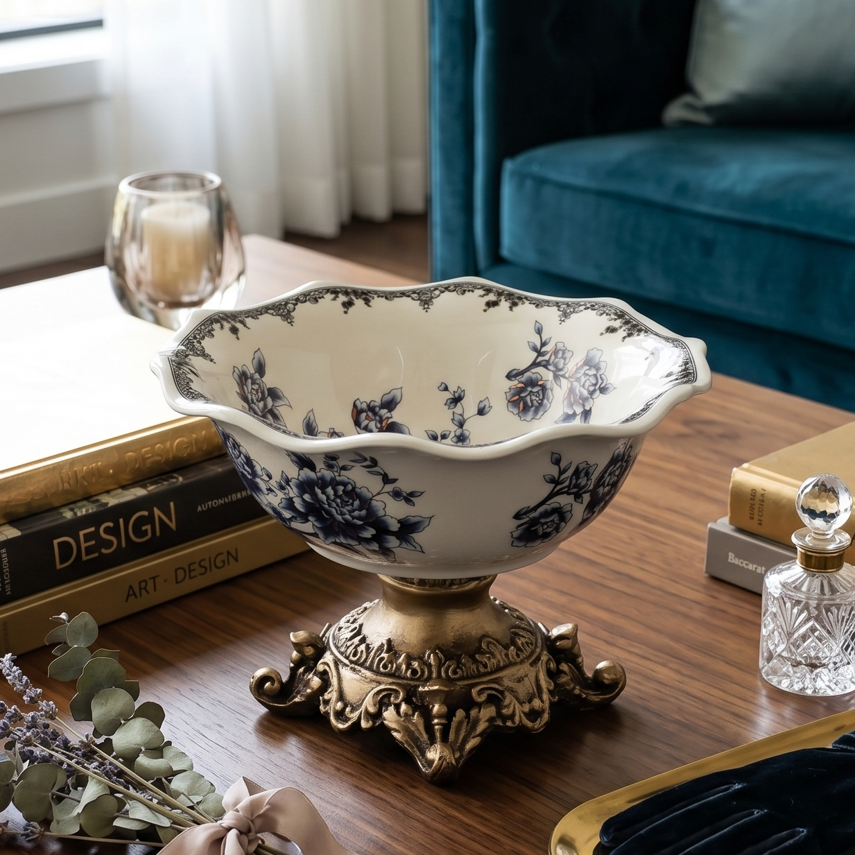 Blue Ceramic Bowl with Base