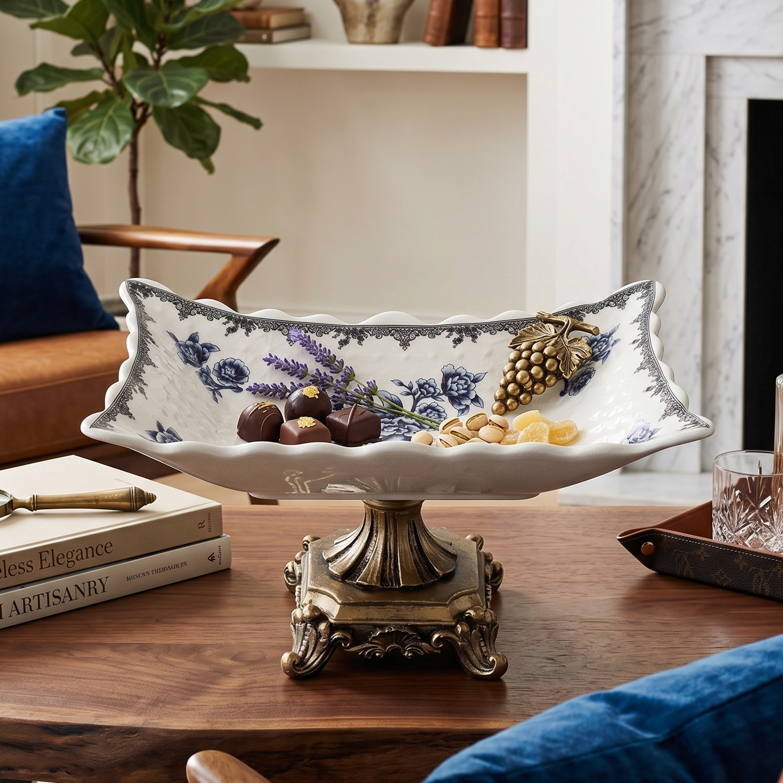 Blue Regal Rectangle Platter With Base
