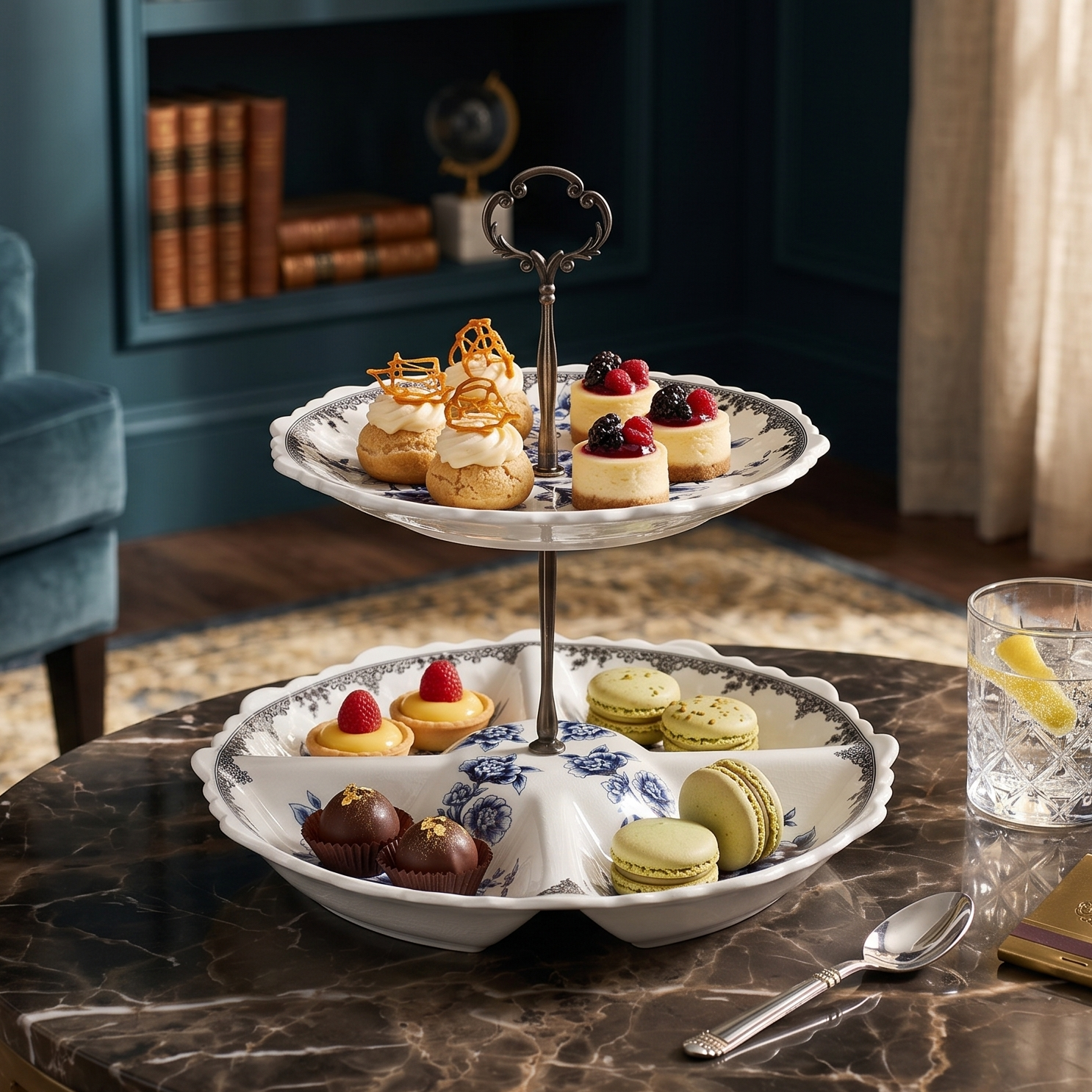 Blue Two Tier Ceramic Dessert Stand