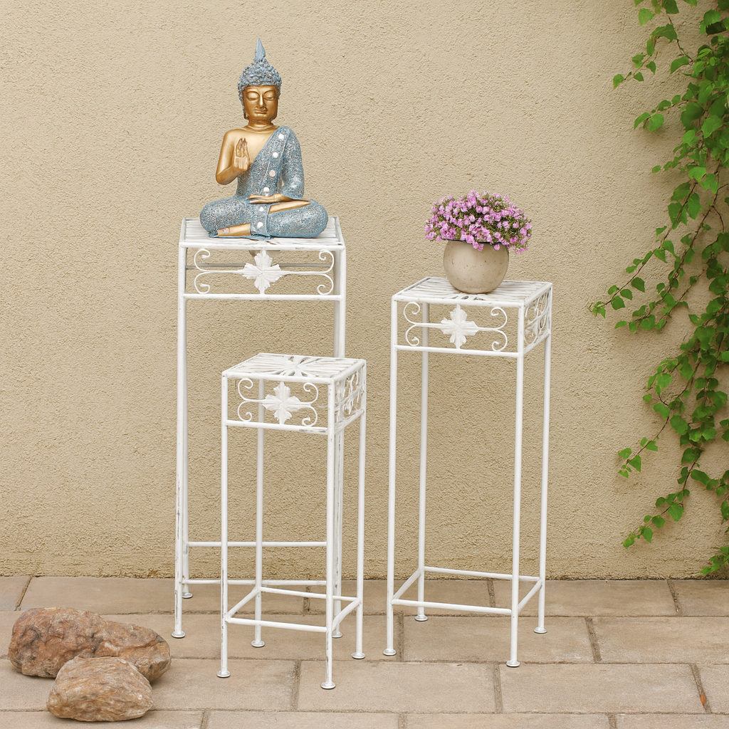 White Spokes Pattern Outdoor Tables (Set of 3)