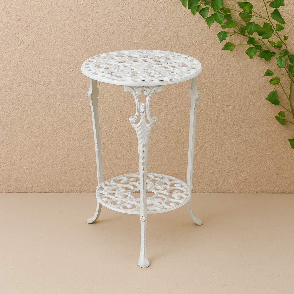 Meshed Floral Pattern Table (White)
