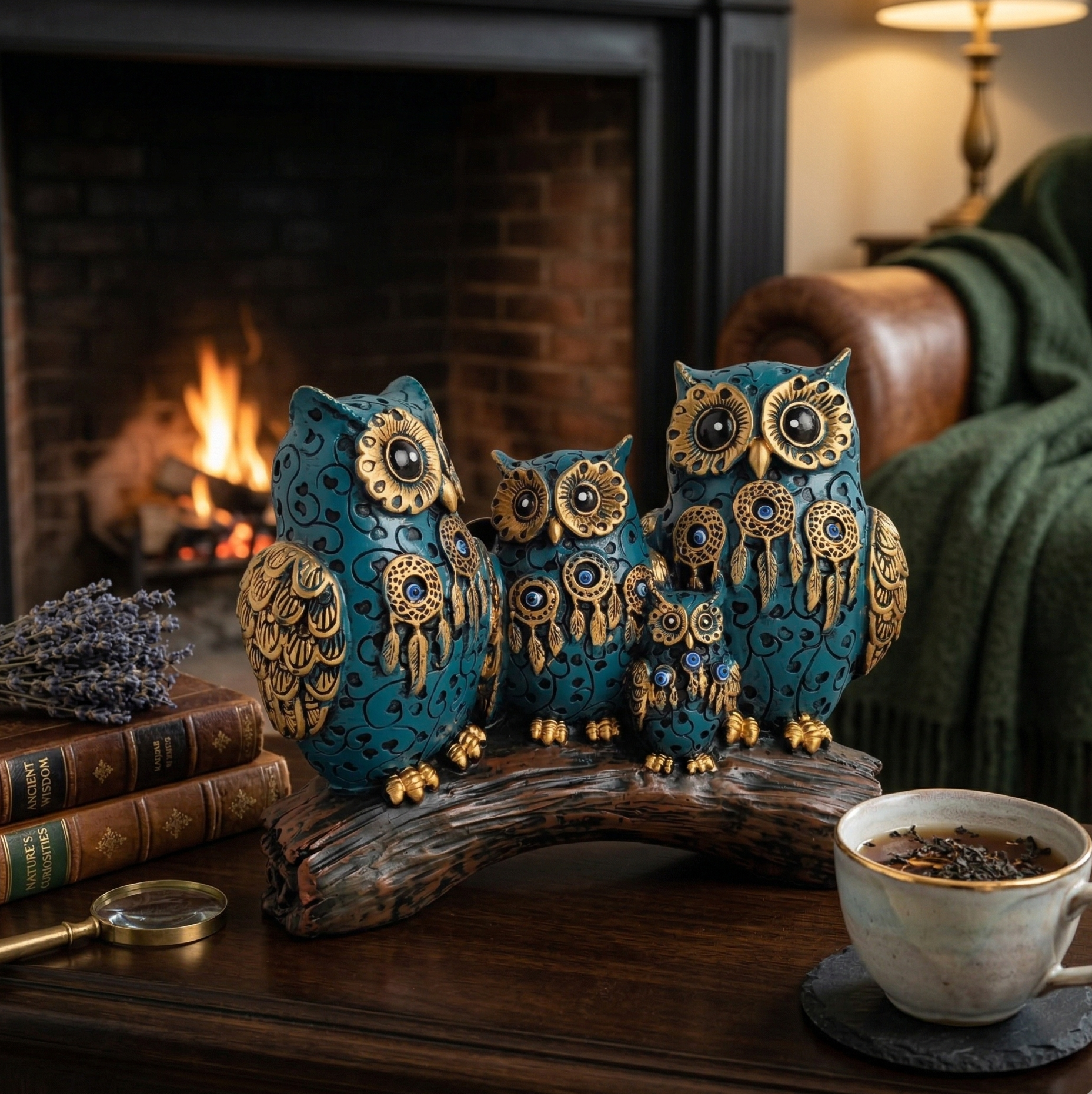 Dream Catchers Four Owl Family (Blue)