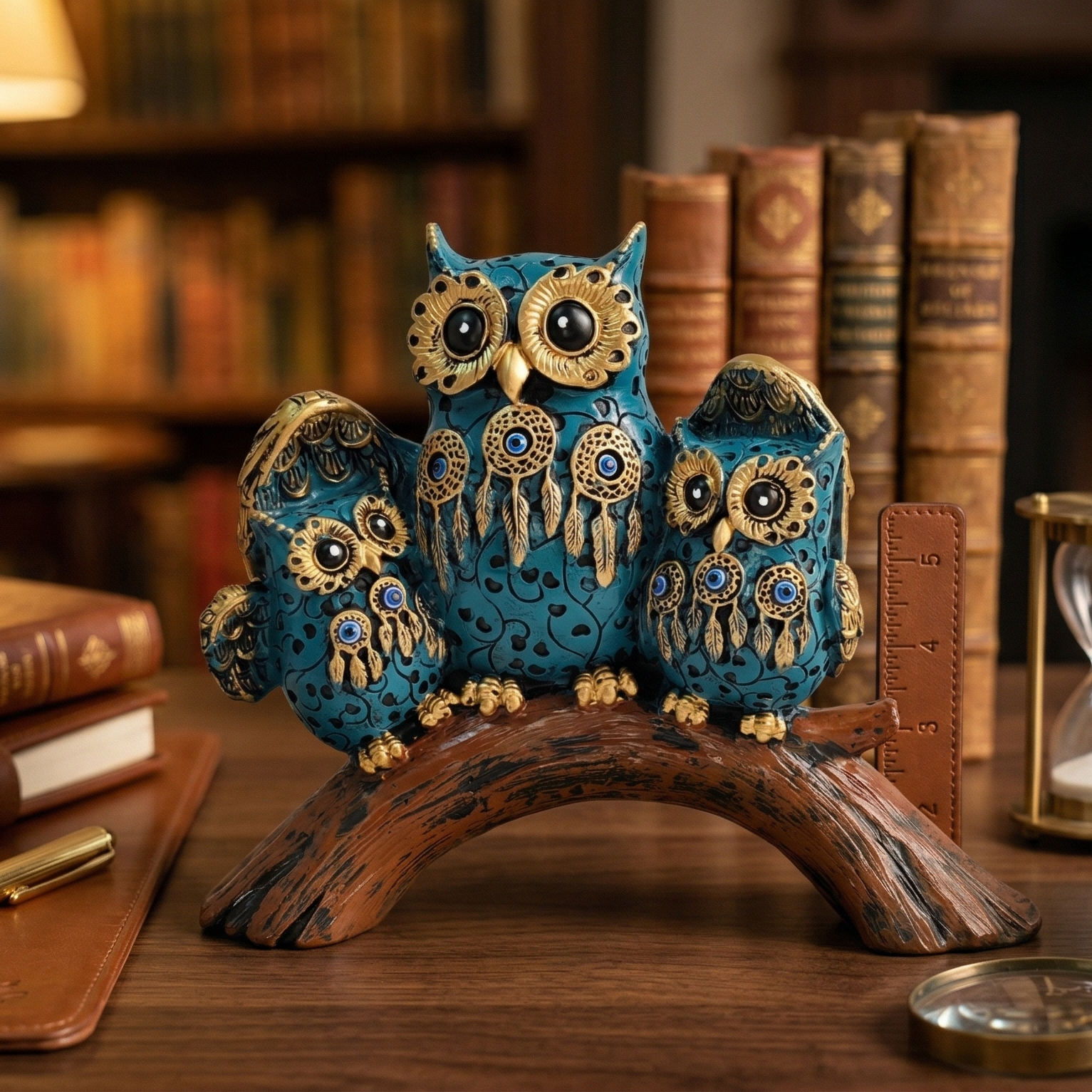 Dream Catchers Three Owl Family (Blue)