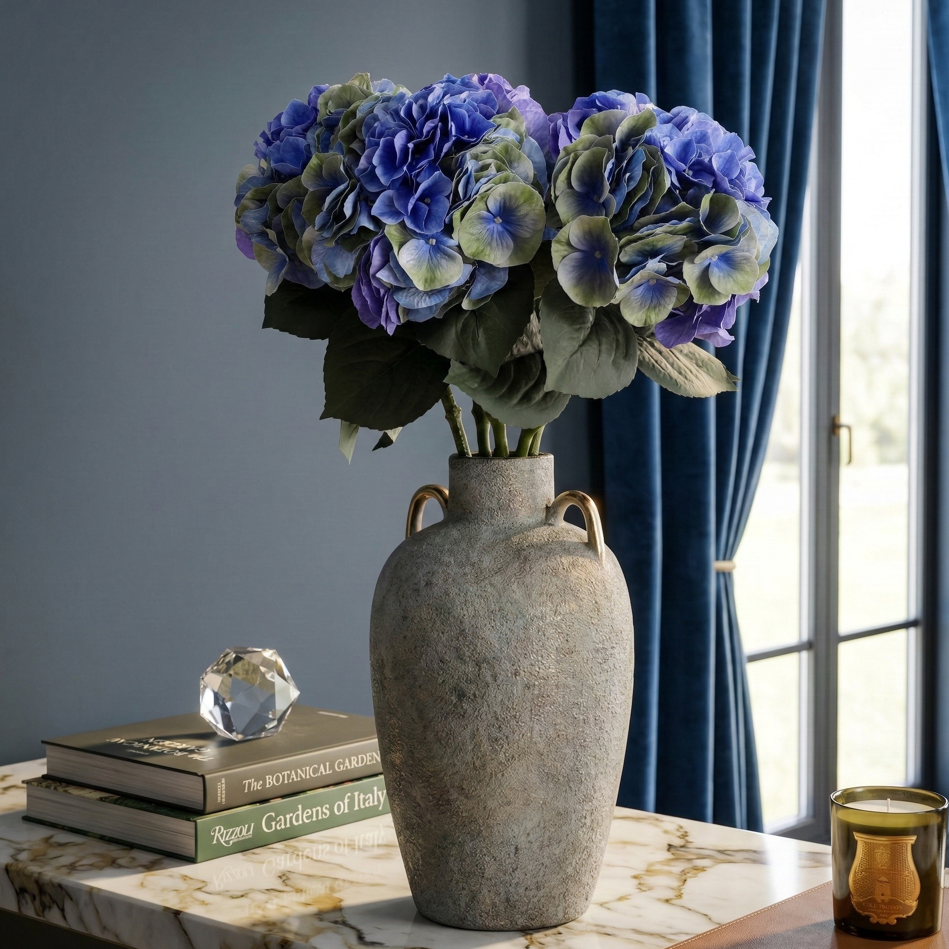 Faux Dual Shade Blue Hydrangea Stick (Single)