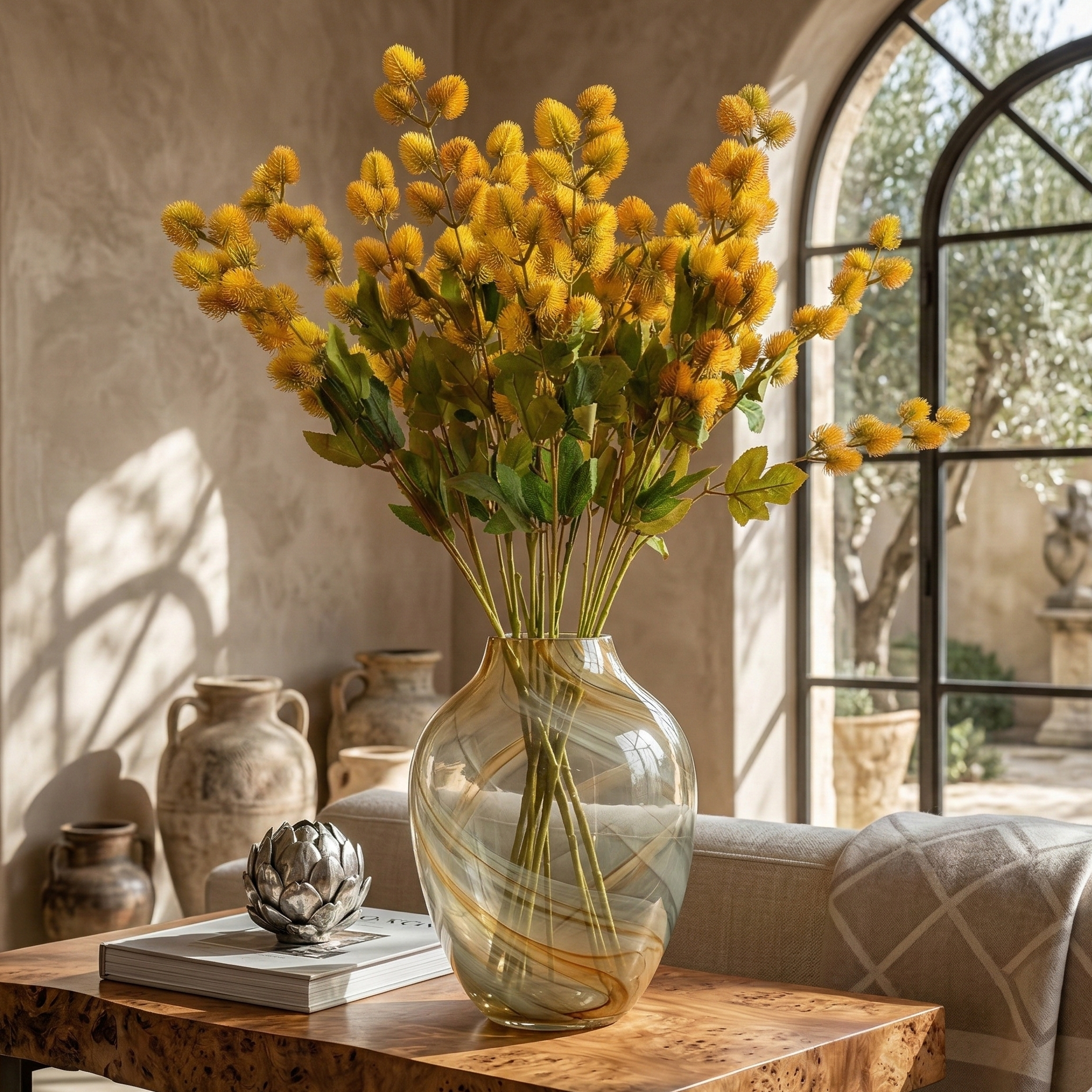 Faux Yellow Eucalyptus Stem With Buds (Single)