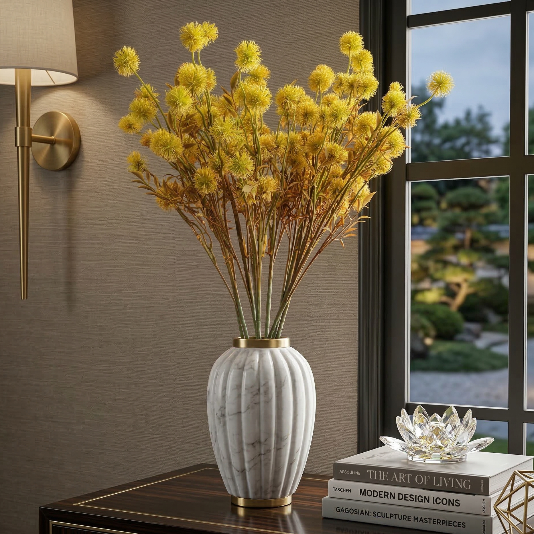 Faux Yellow Globe Thistle Stem (Single)