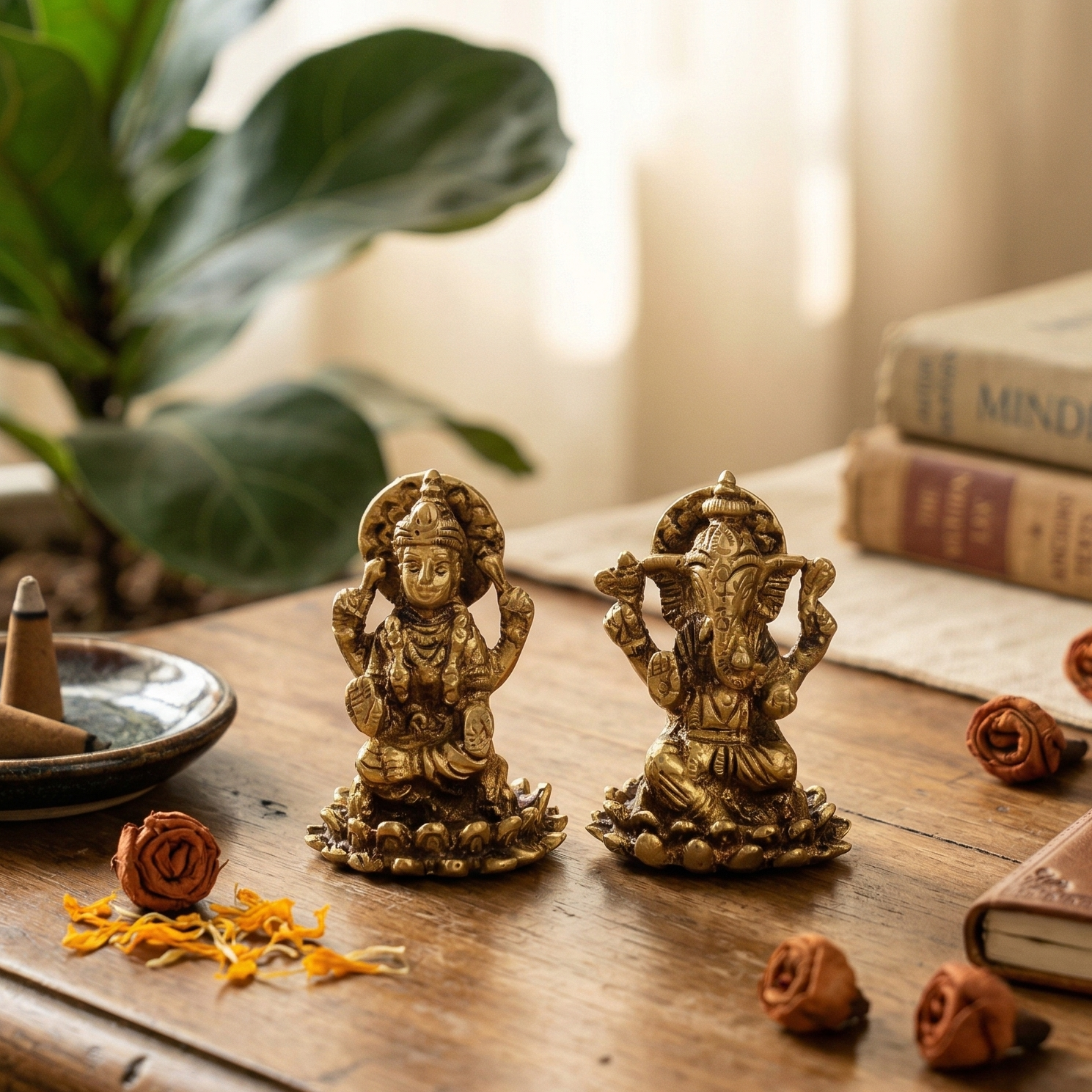 Ganesh Lakshmi Brass Idols (Set of 2)