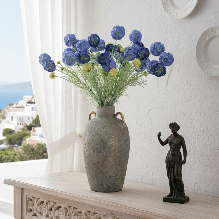 Faux Blue Scabiosa Stellata Stem (Single)