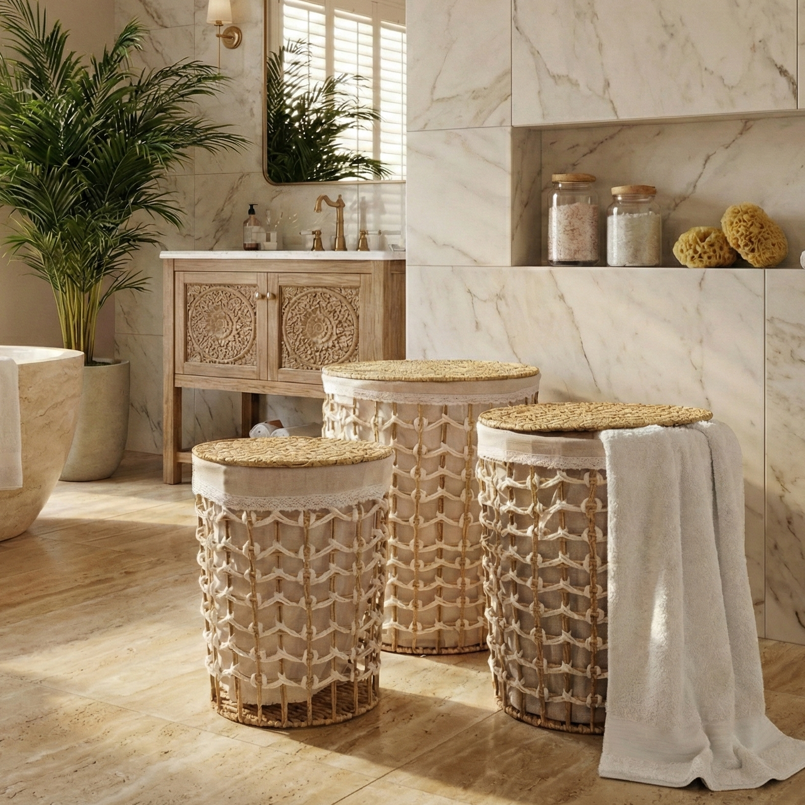 Weaved Jute Laundry Baskets with Lid (Single)