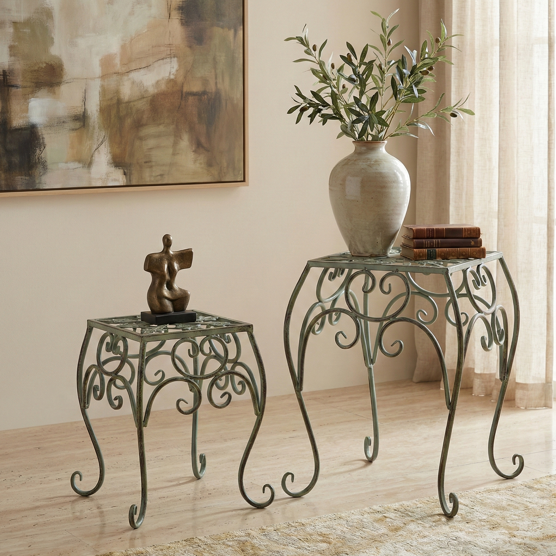 Olive Garden Square Decorative Short Tables (Set of 2)