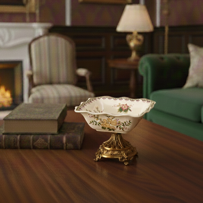 Yellow Square Ceramic Bowl With Gold Base