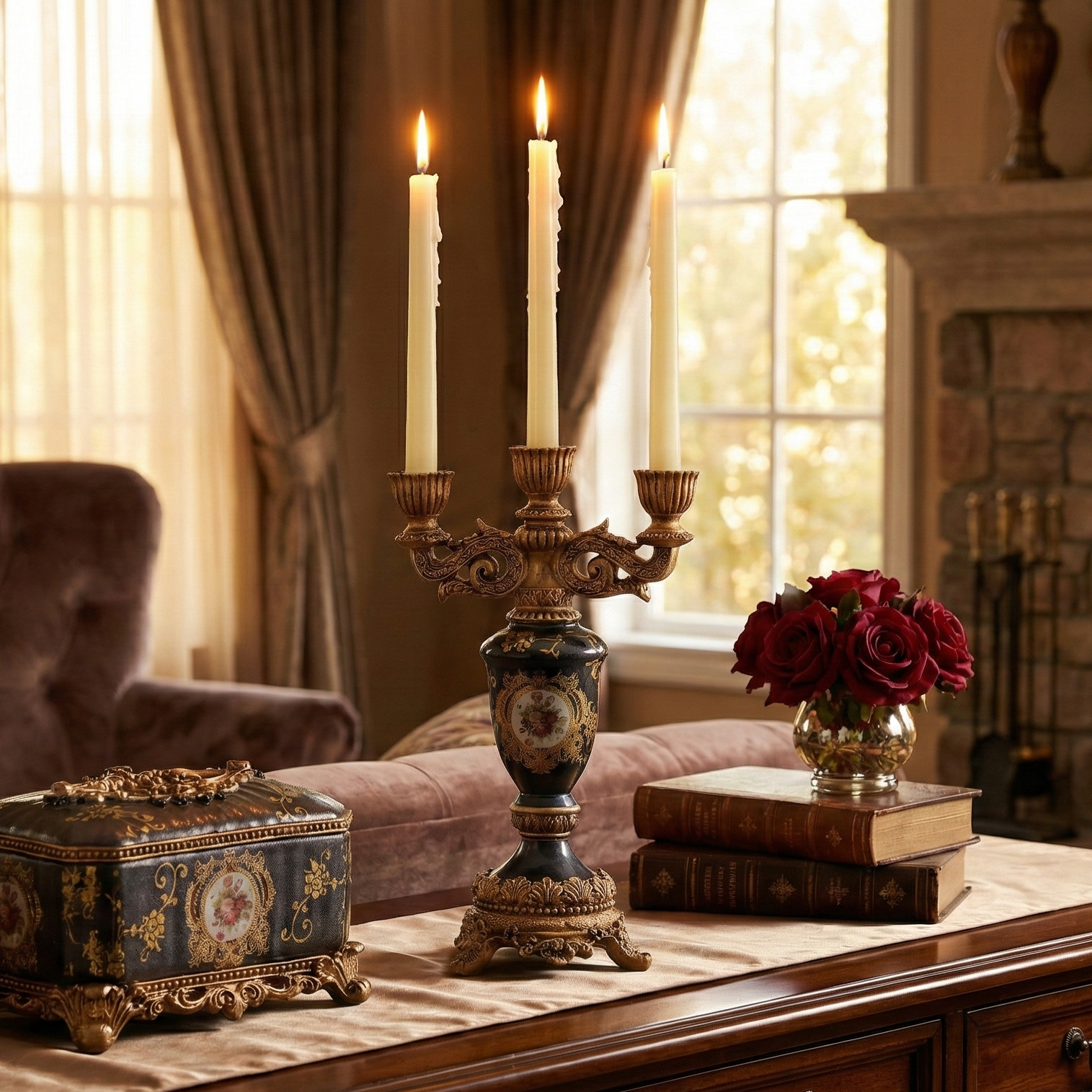 Regalia Gold and Navy Candle Stand