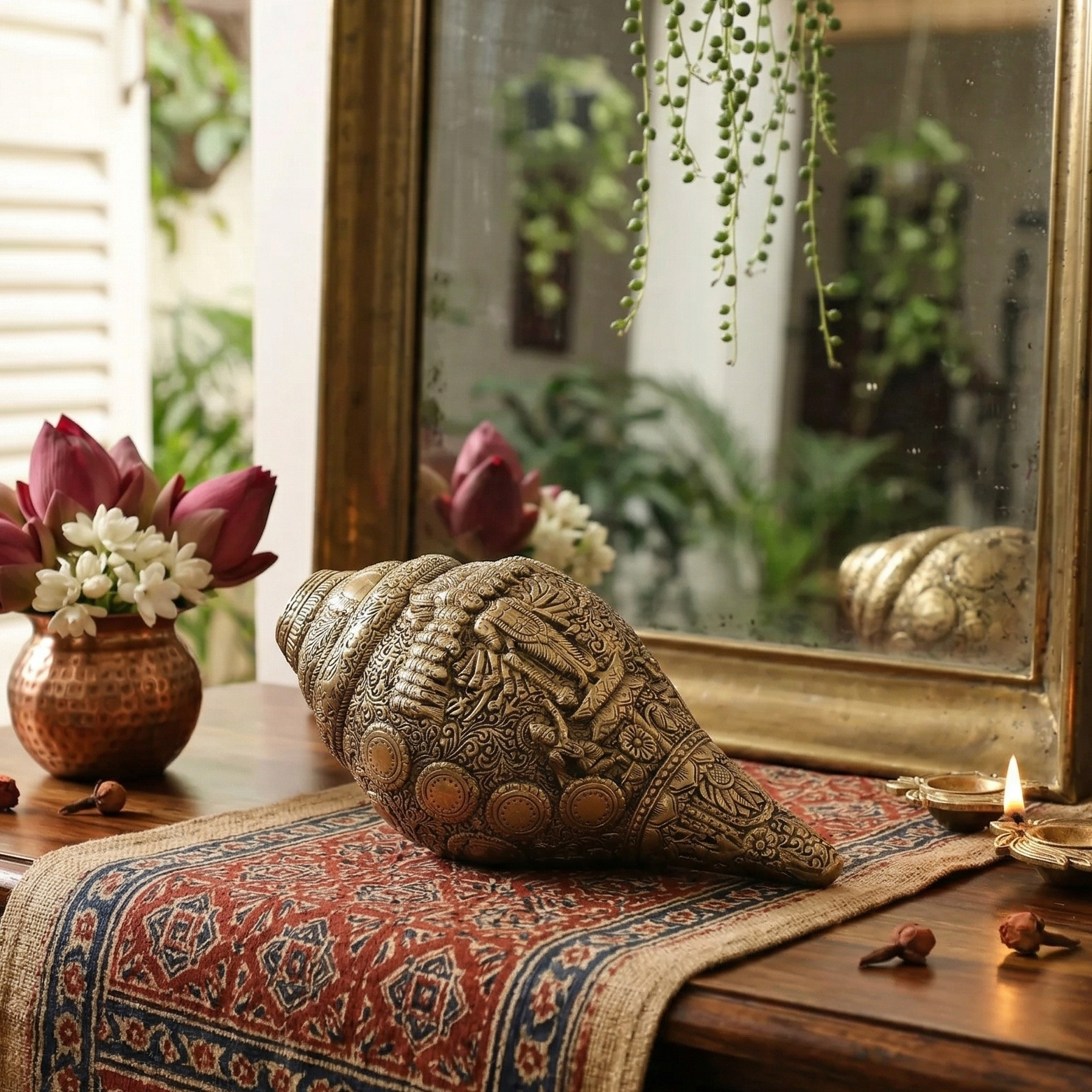 Handcrafted Brass Shankh - Vishnu Avataar