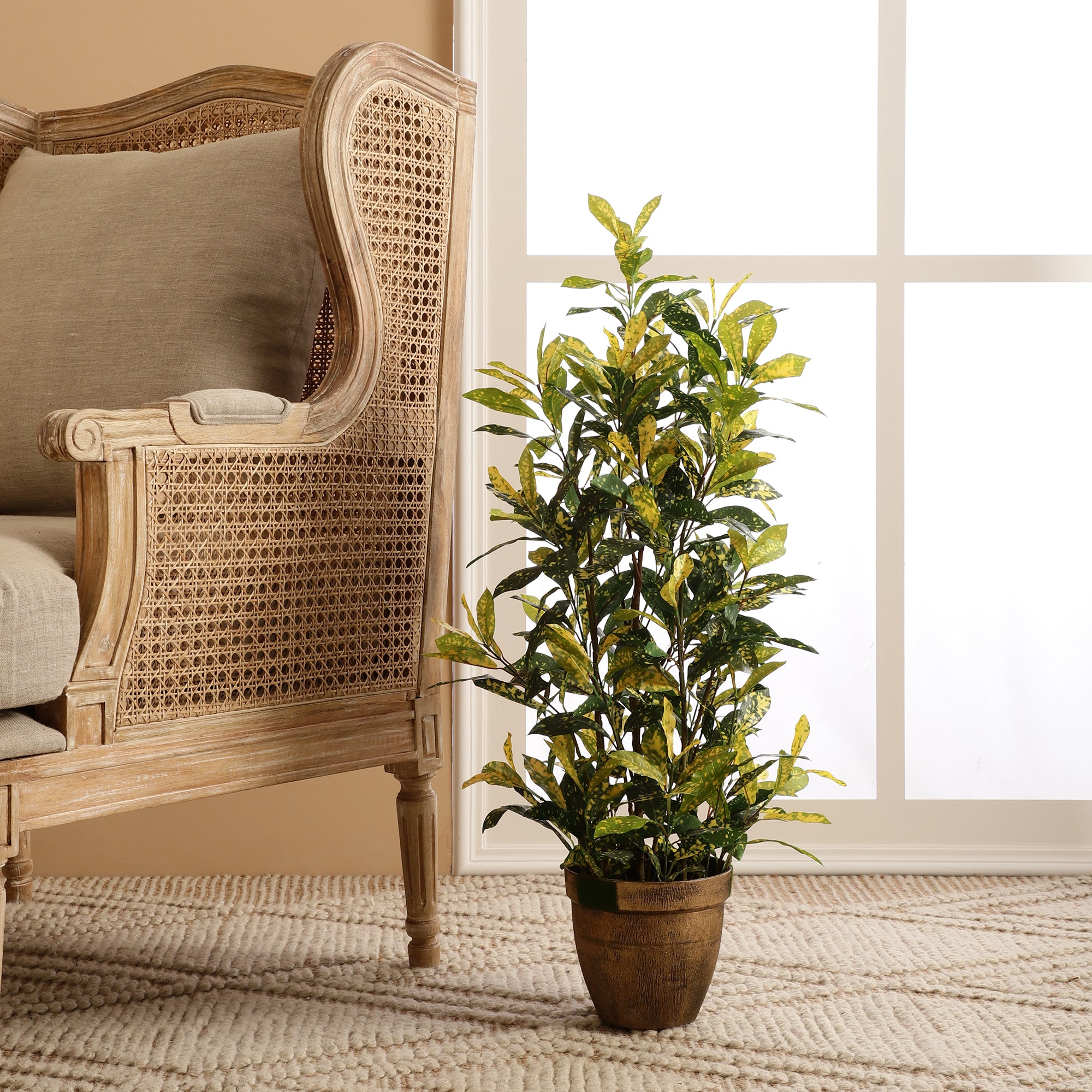 Yellow Freckles Faux Japanese Aucuba with Pot