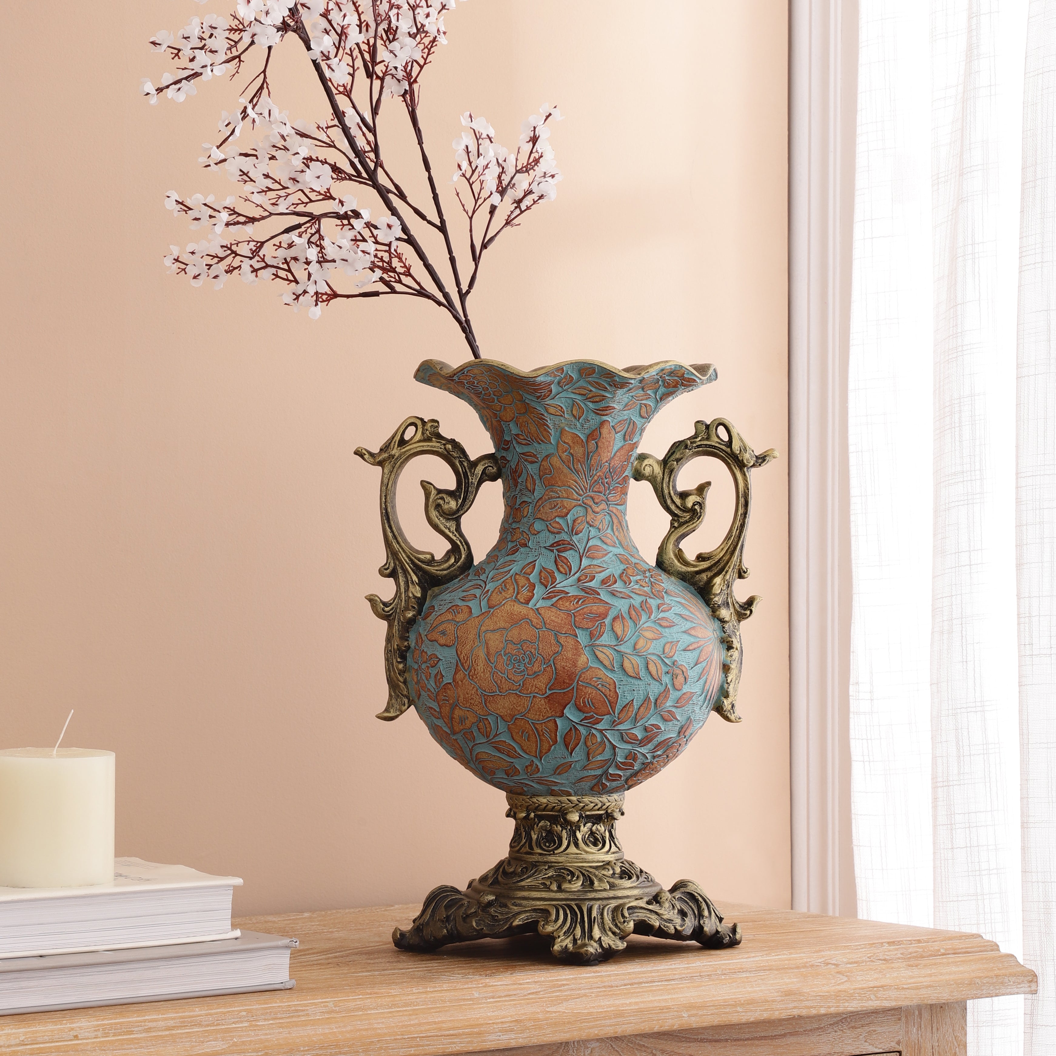 Tuscan Blue Vase With Handles