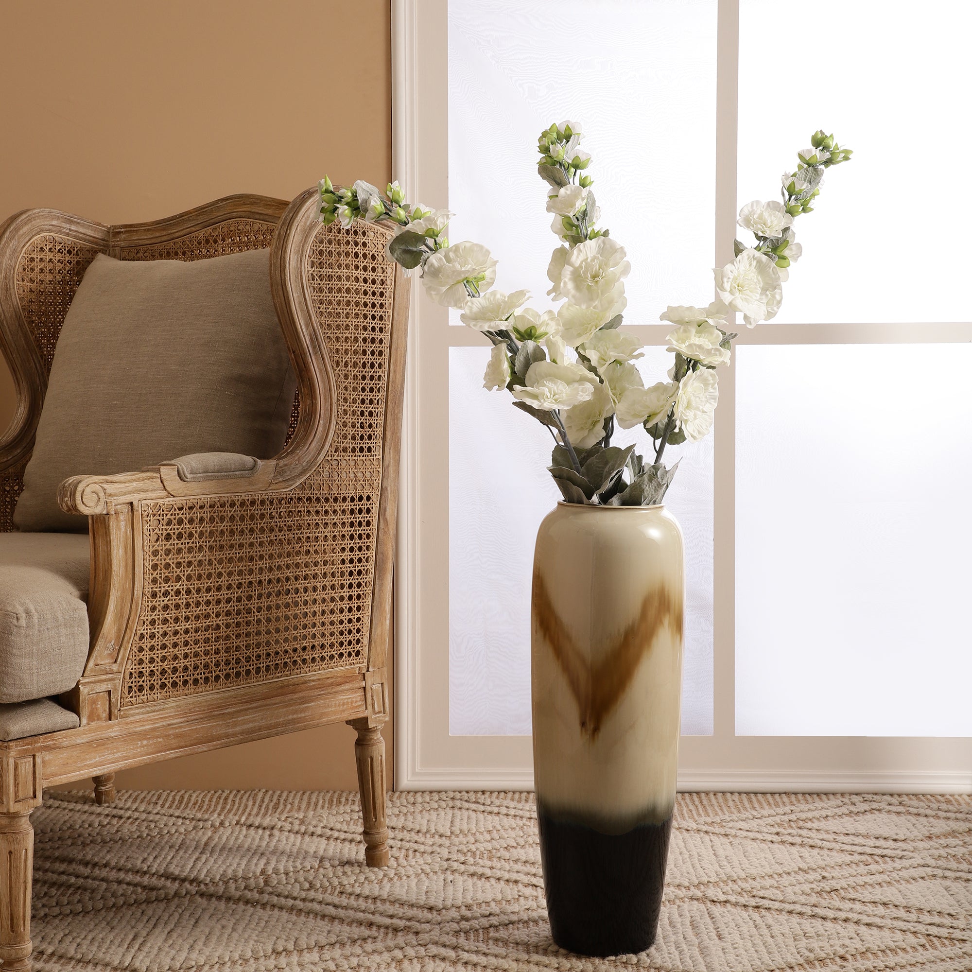 Pristine White Hollyhock Faux Flower Stick (Single)