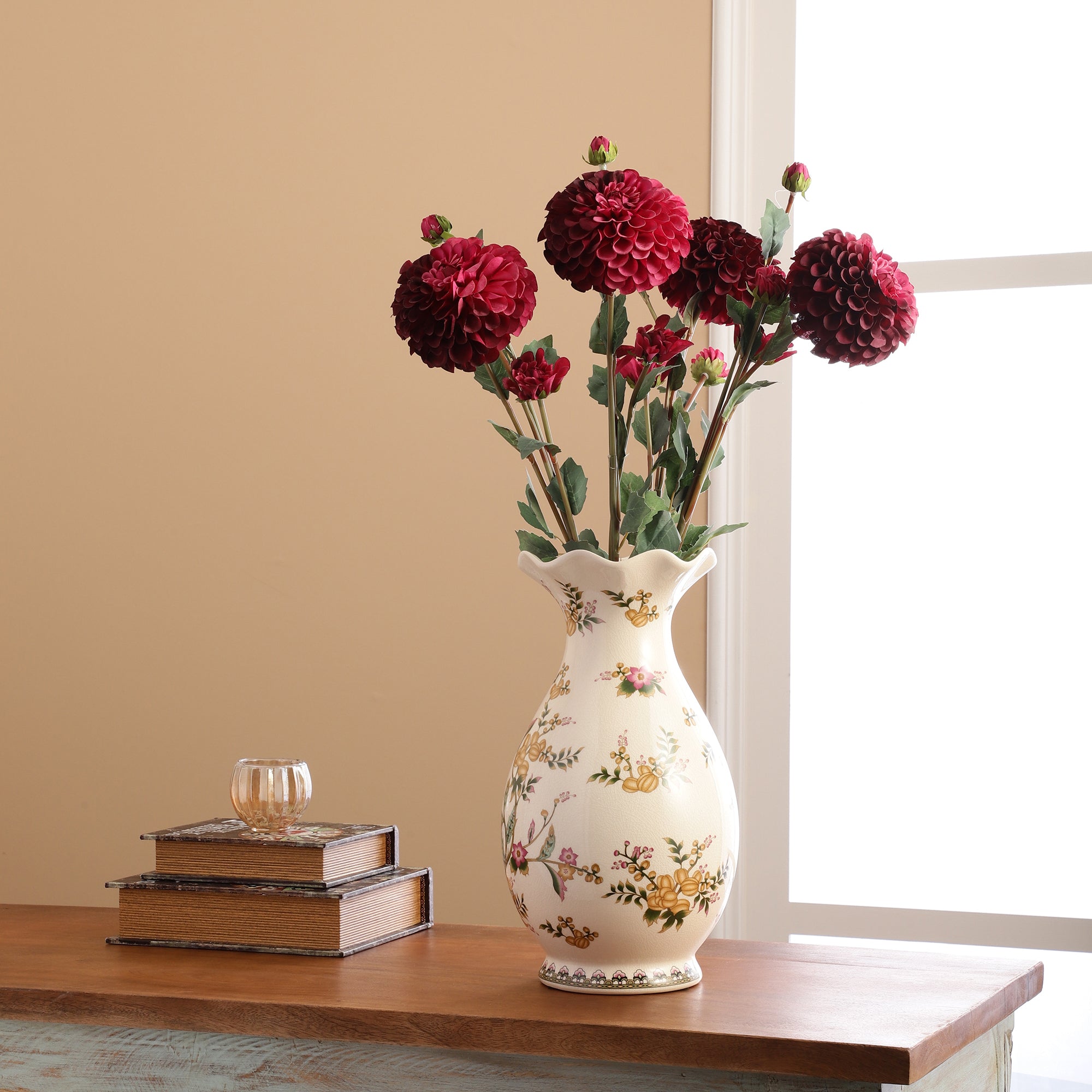 Pink Red Dahlia Faux Flower Stick (Single)