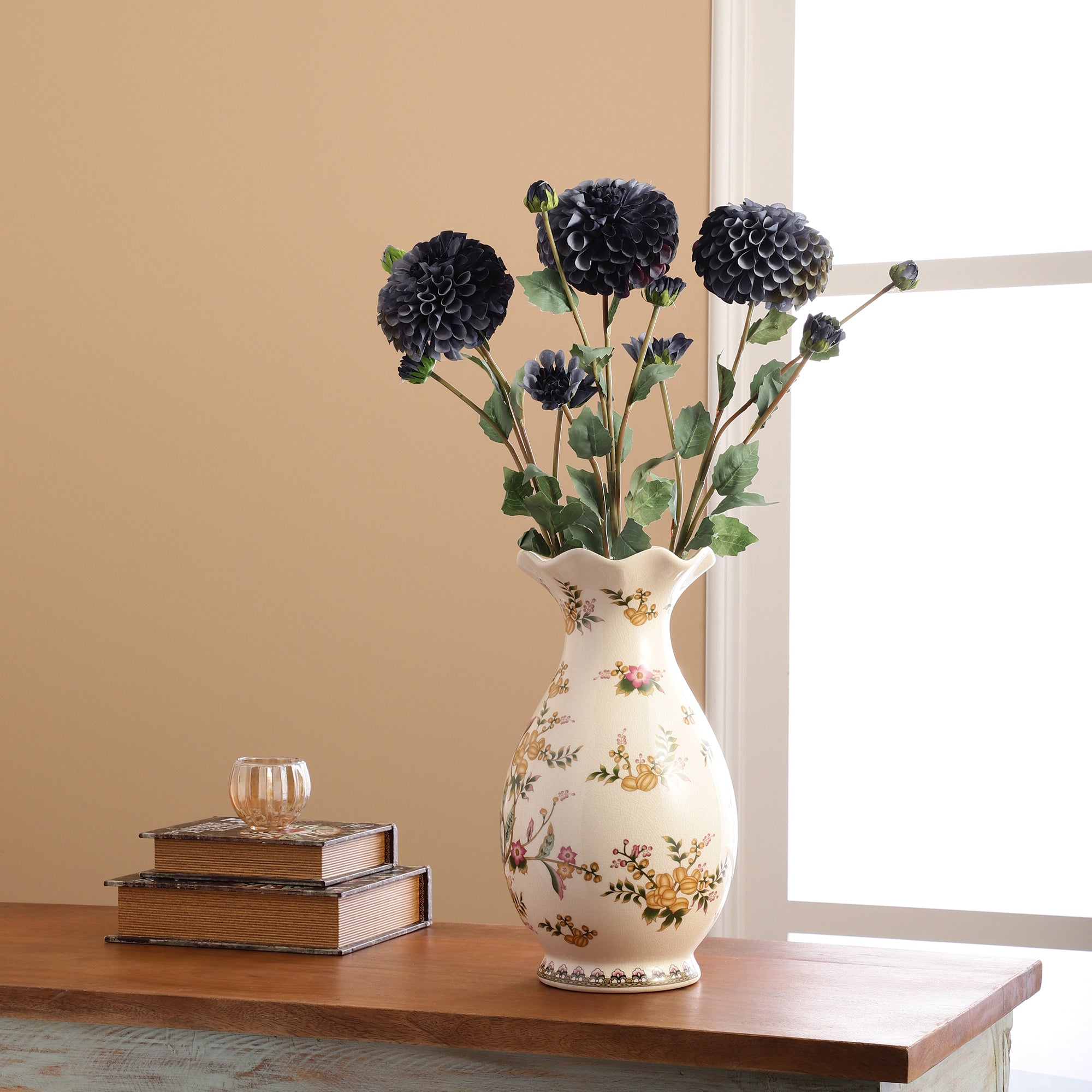 Indigo Dahlia Faux Flower Stick (Single)