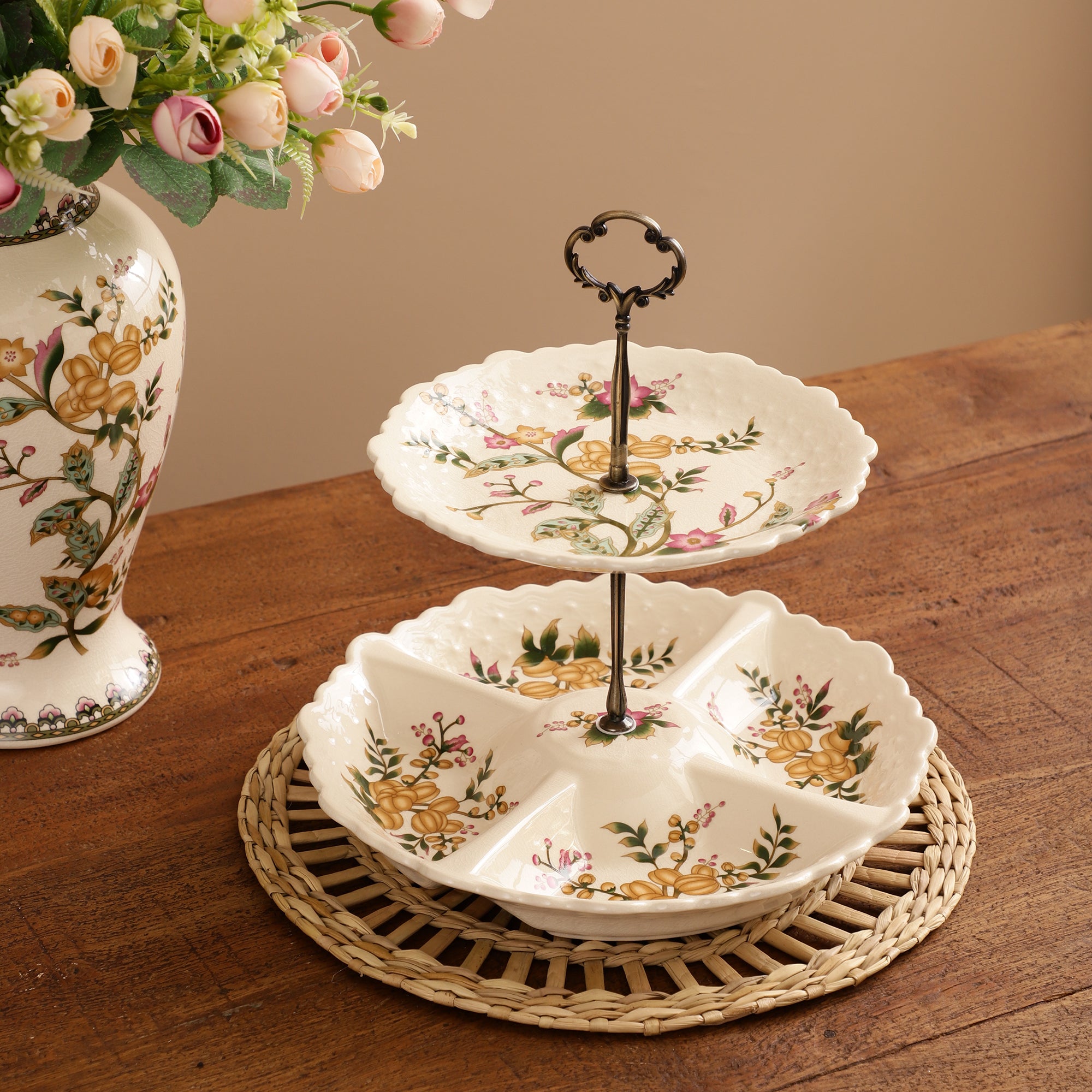 Yellow Two Tier Ceramic Dessert Stand