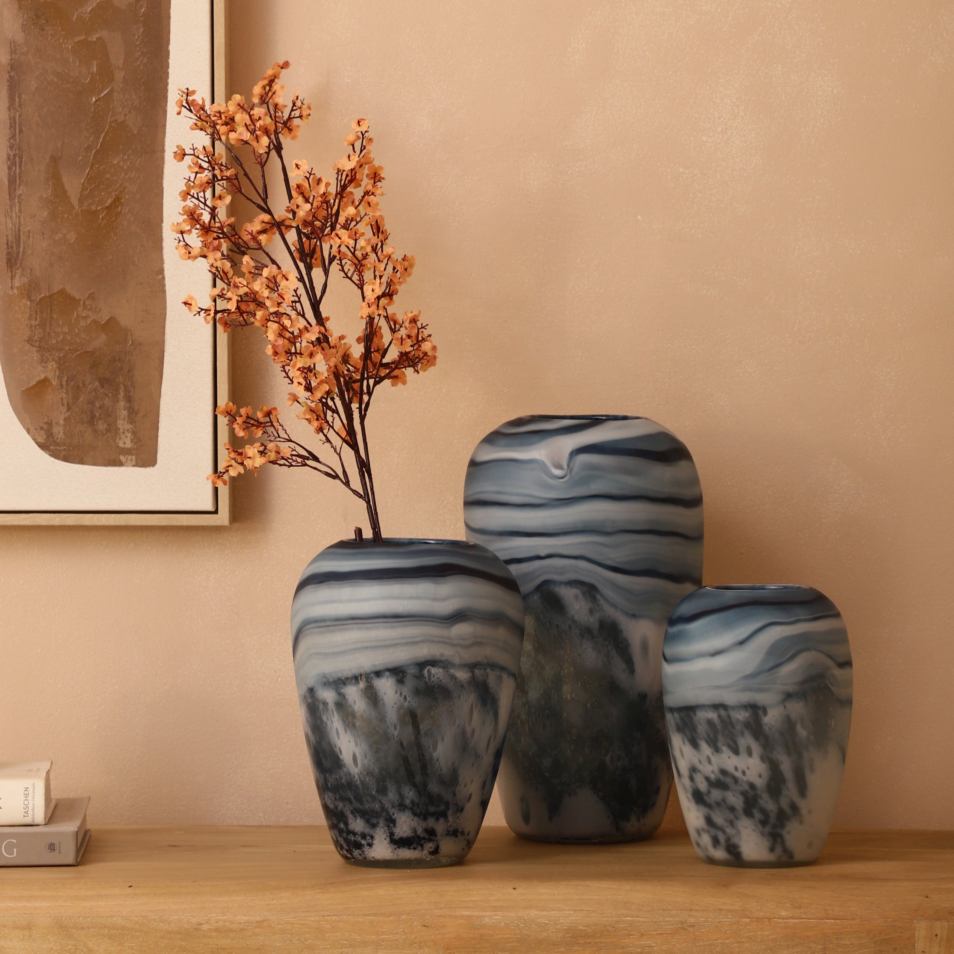 Swirl Marble Blue Ombre Glass Vase (Single)