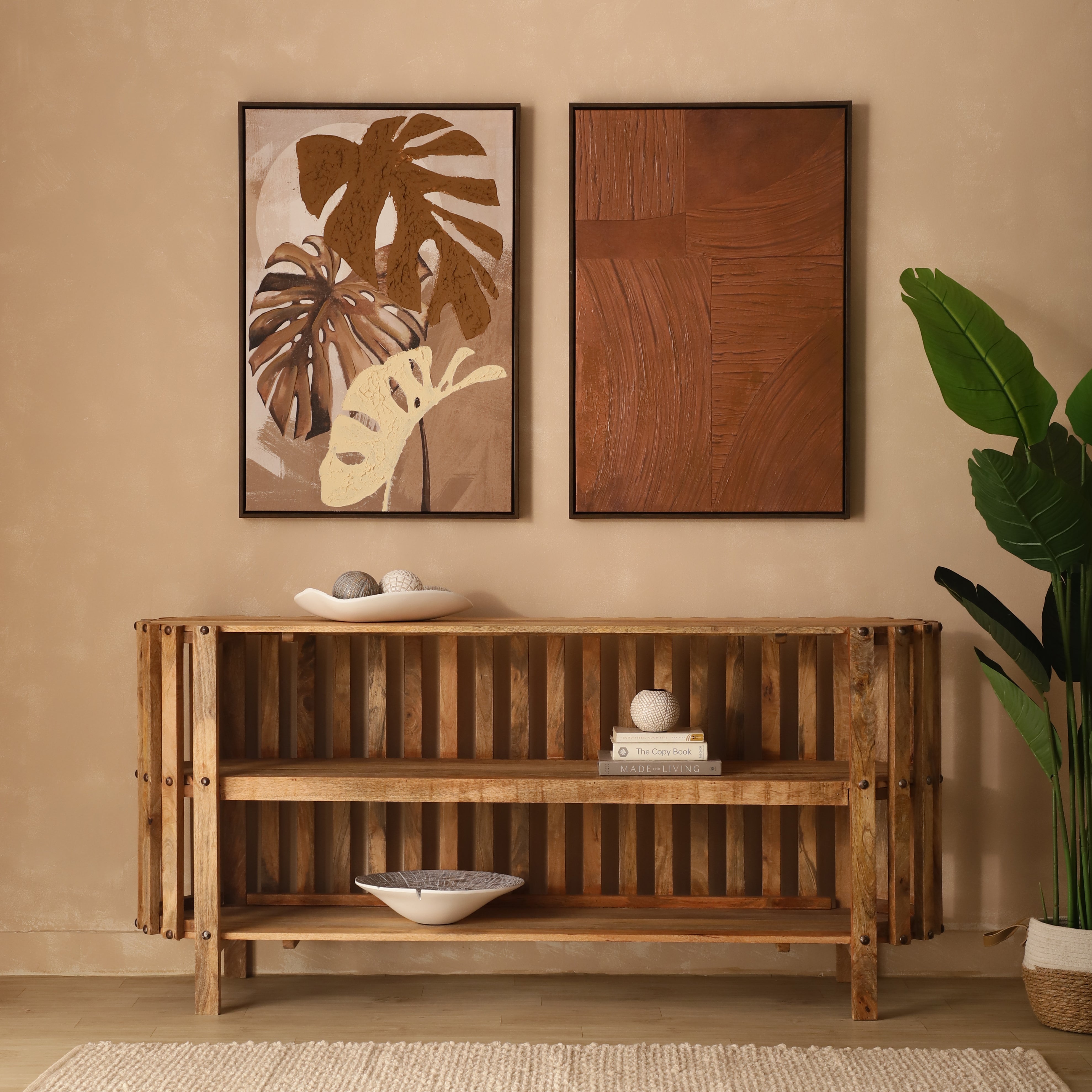 Monstera & Abstract Framed Canvas Art (Set of 2)