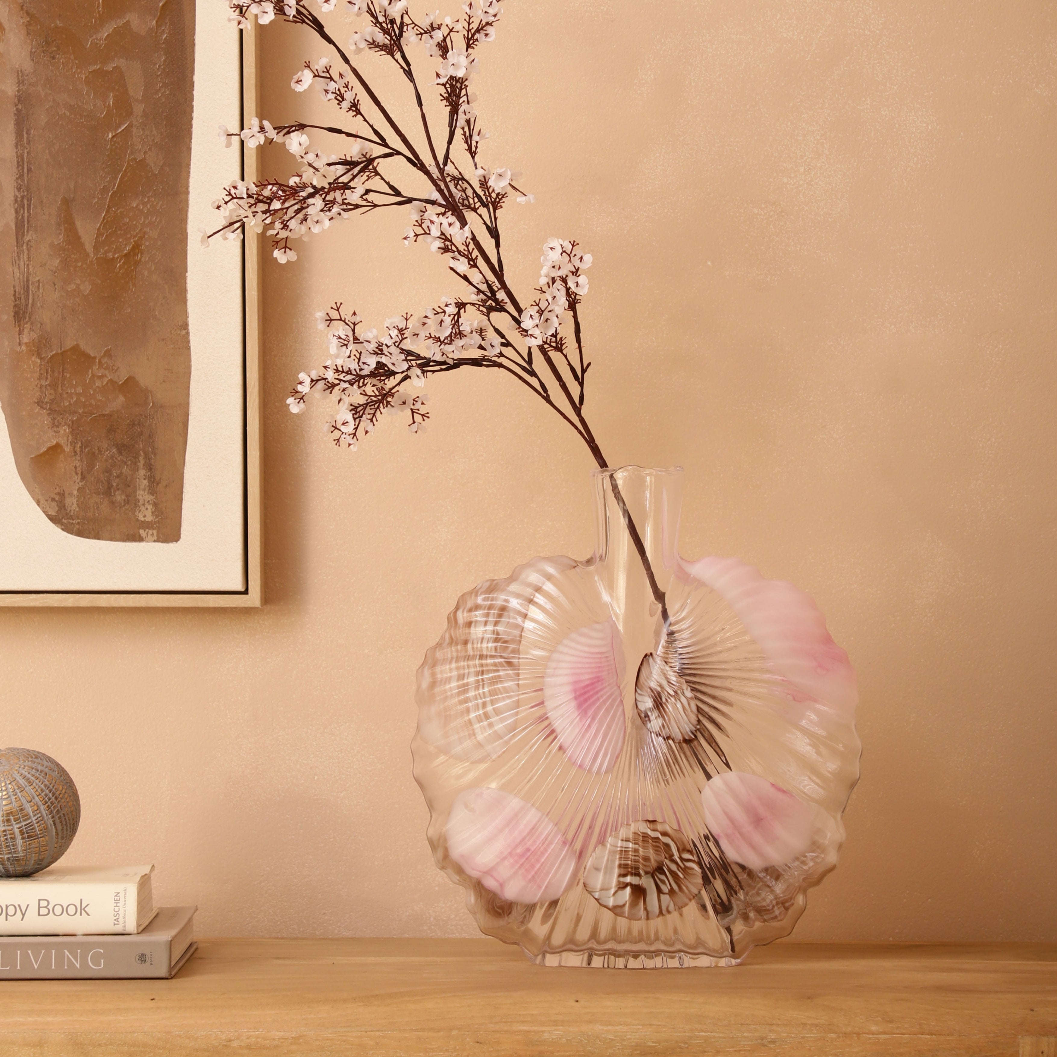Scalloped Pink Accent Glass Vase