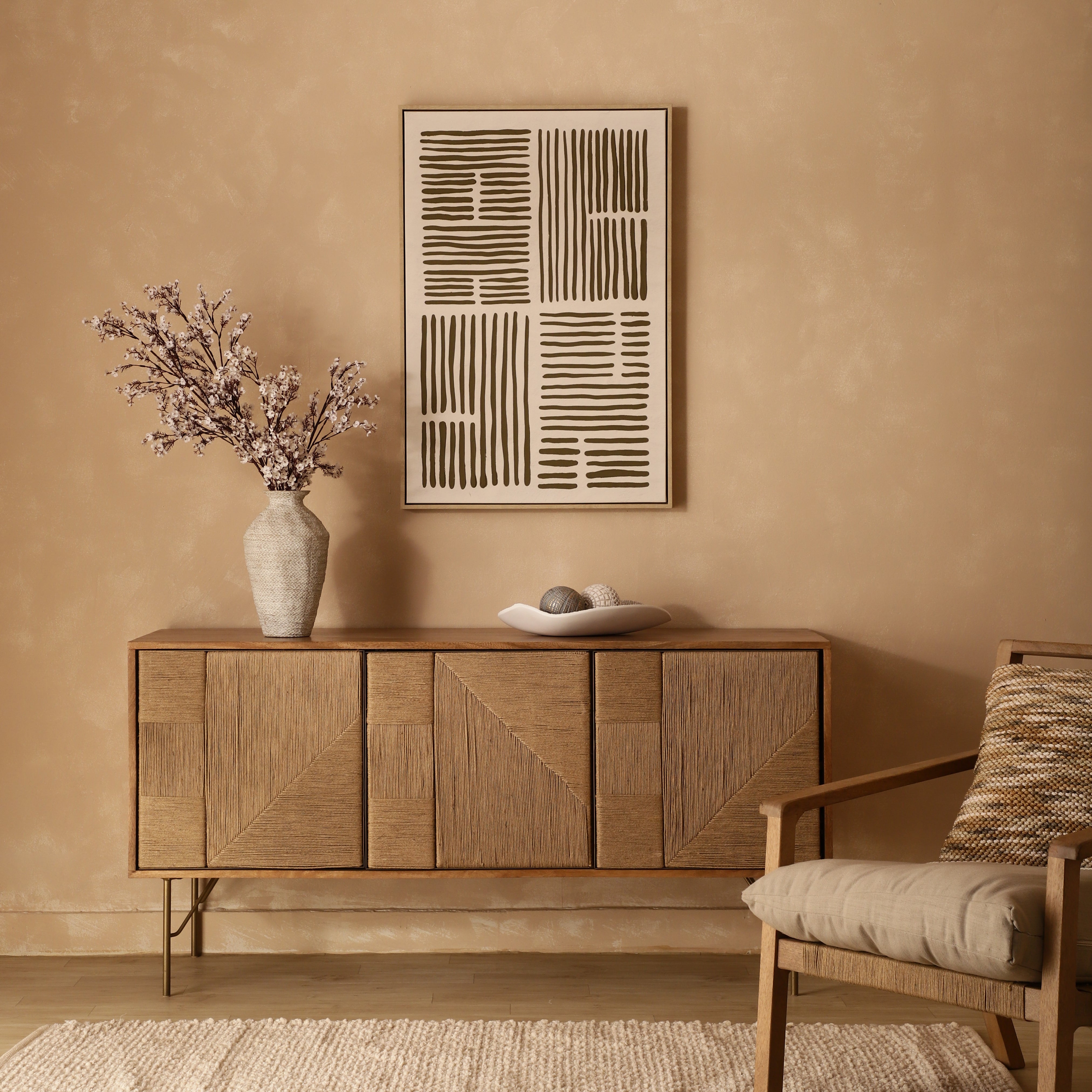 Japandi Textured Grid Canvas Wall Art