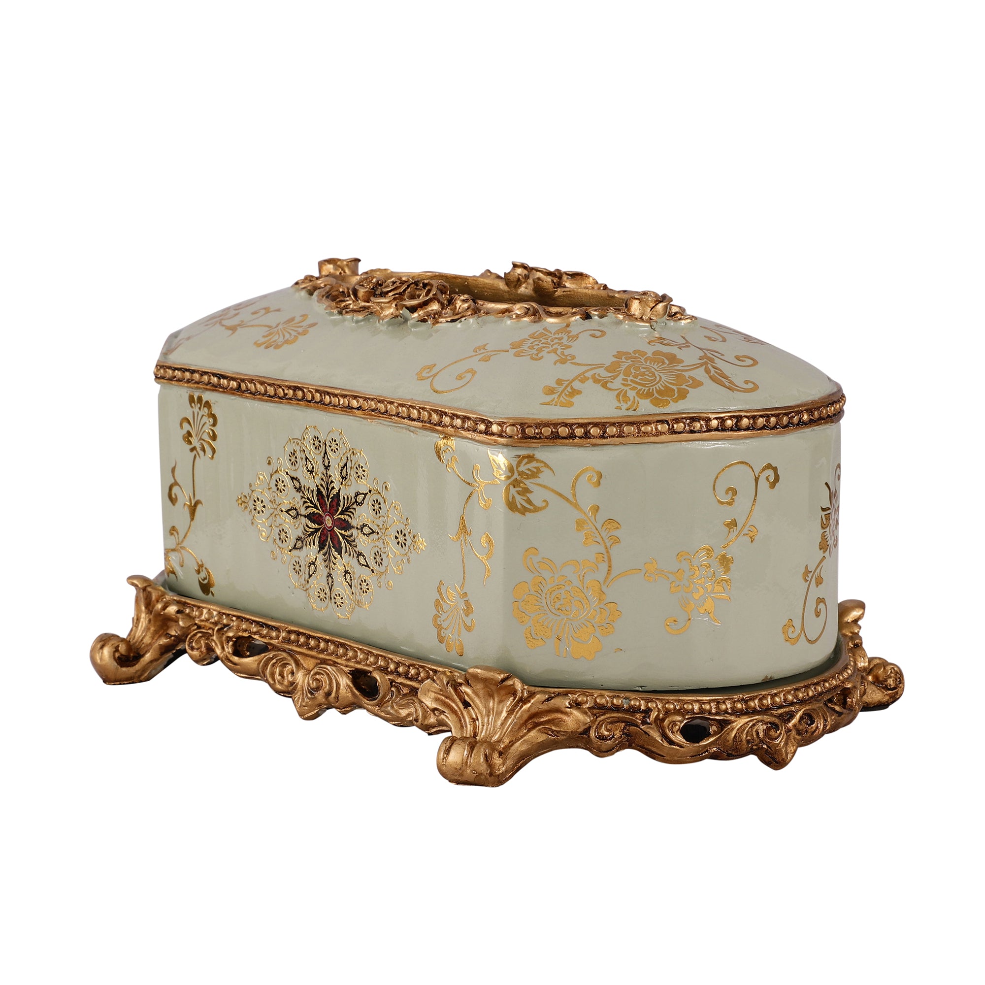 Regalia Gold and Blue Grey Tissue Holder