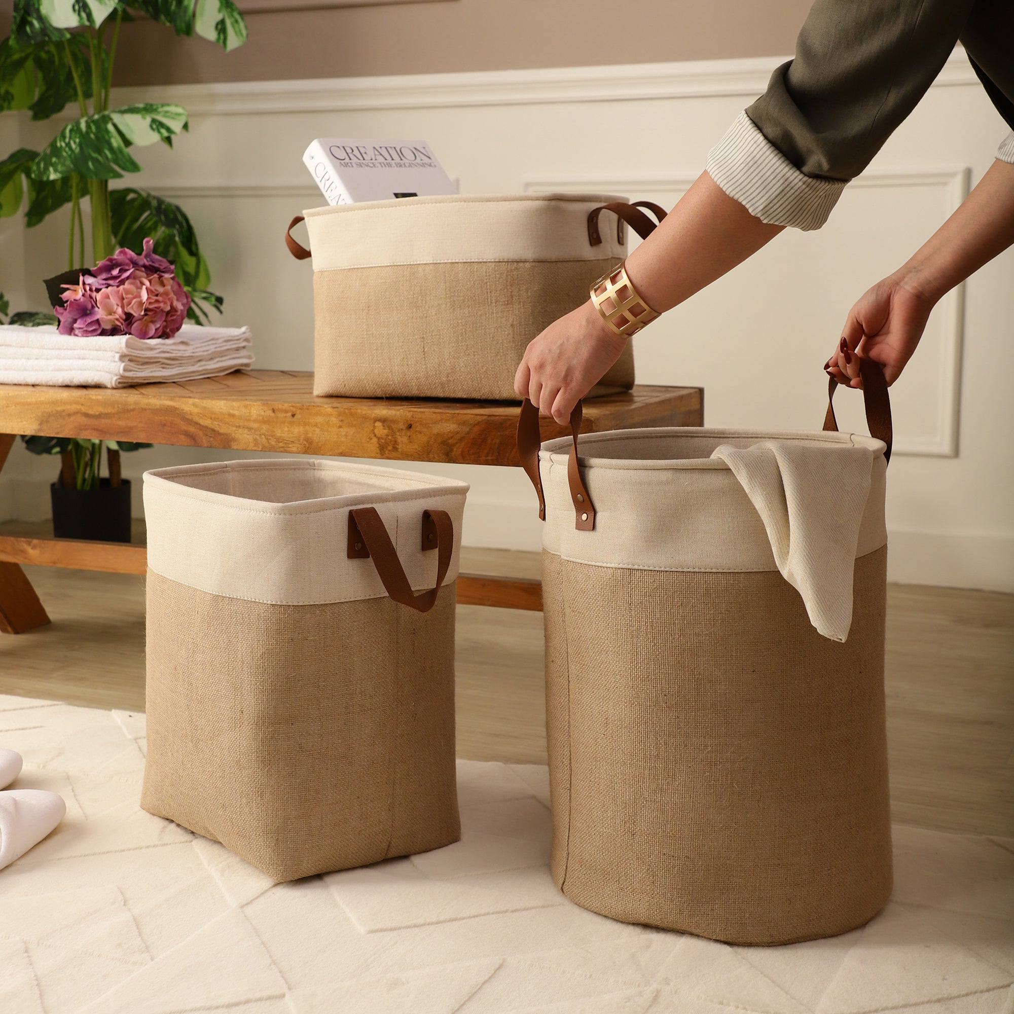 Jute & Hide Storage Tote