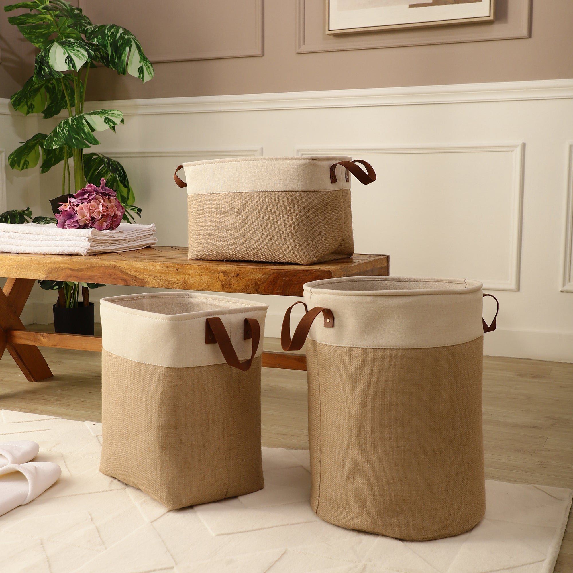Jute & Hide Storage Tote