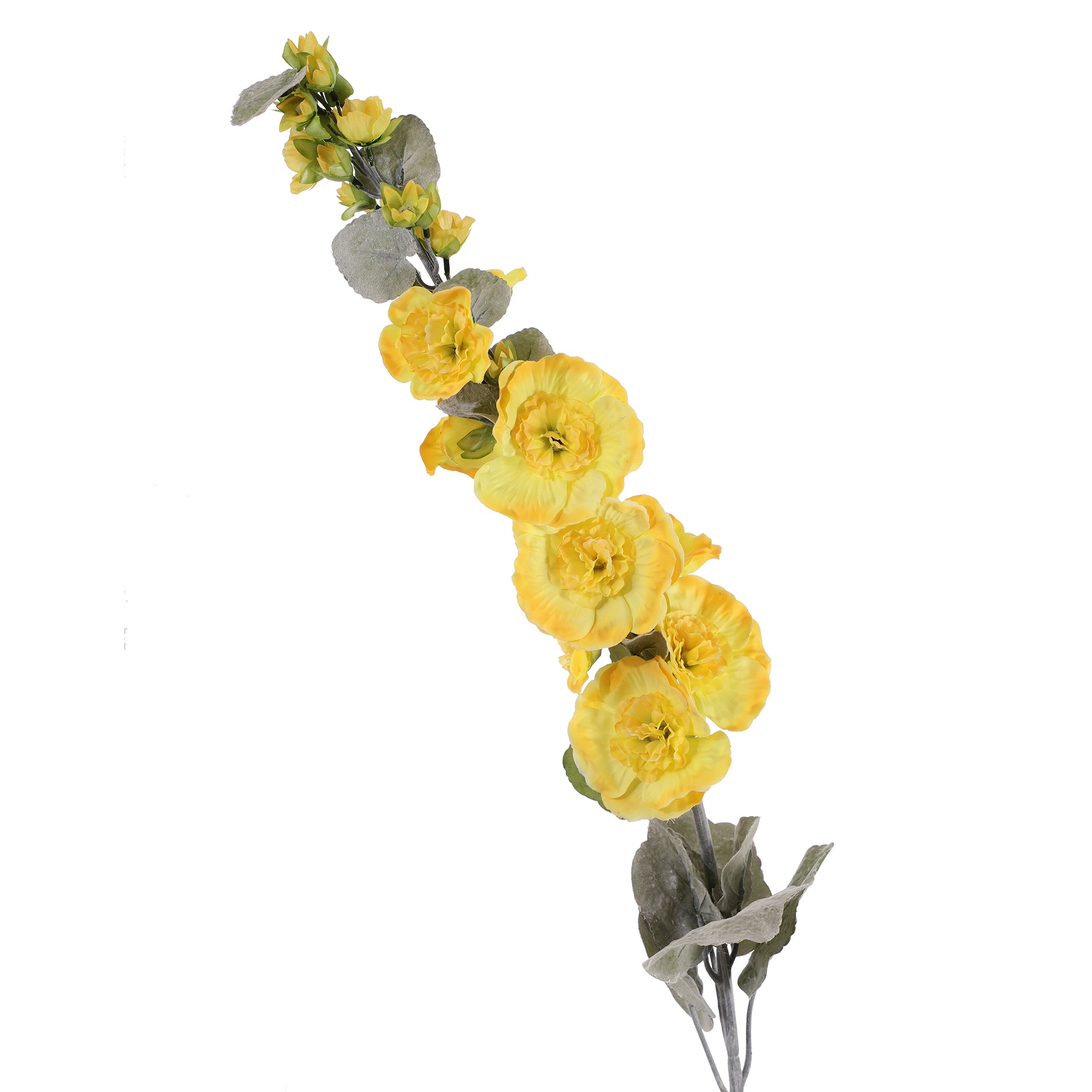 Sunshine Yellow Hollyhock Faux Flower Stick (Single)
