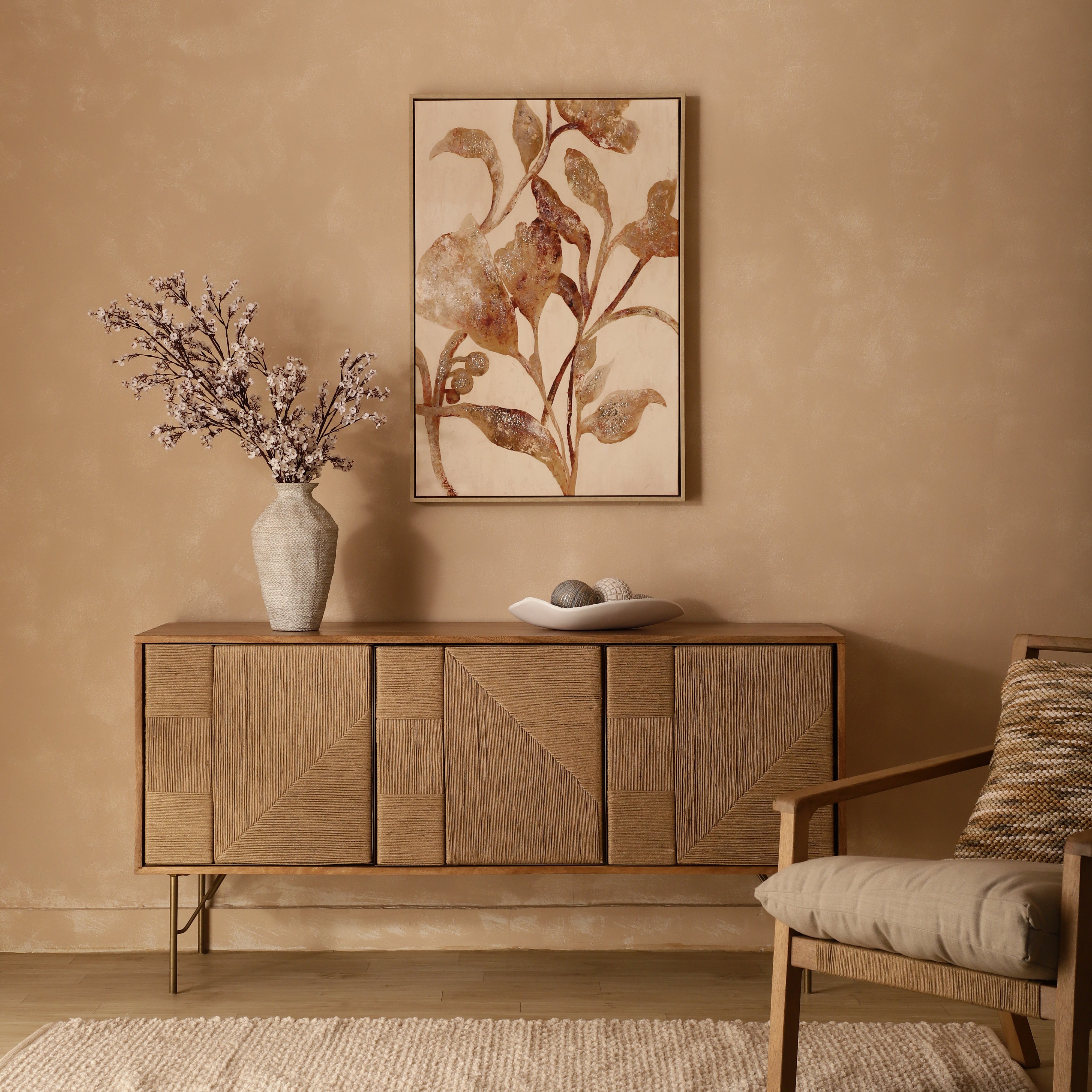 Shimmering Foliage Canvas Art with Foil Accents