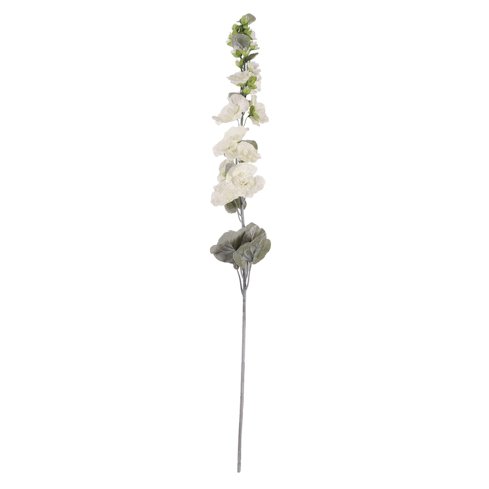 Pristine White Hollyhock Faux Flower Stick (Single)