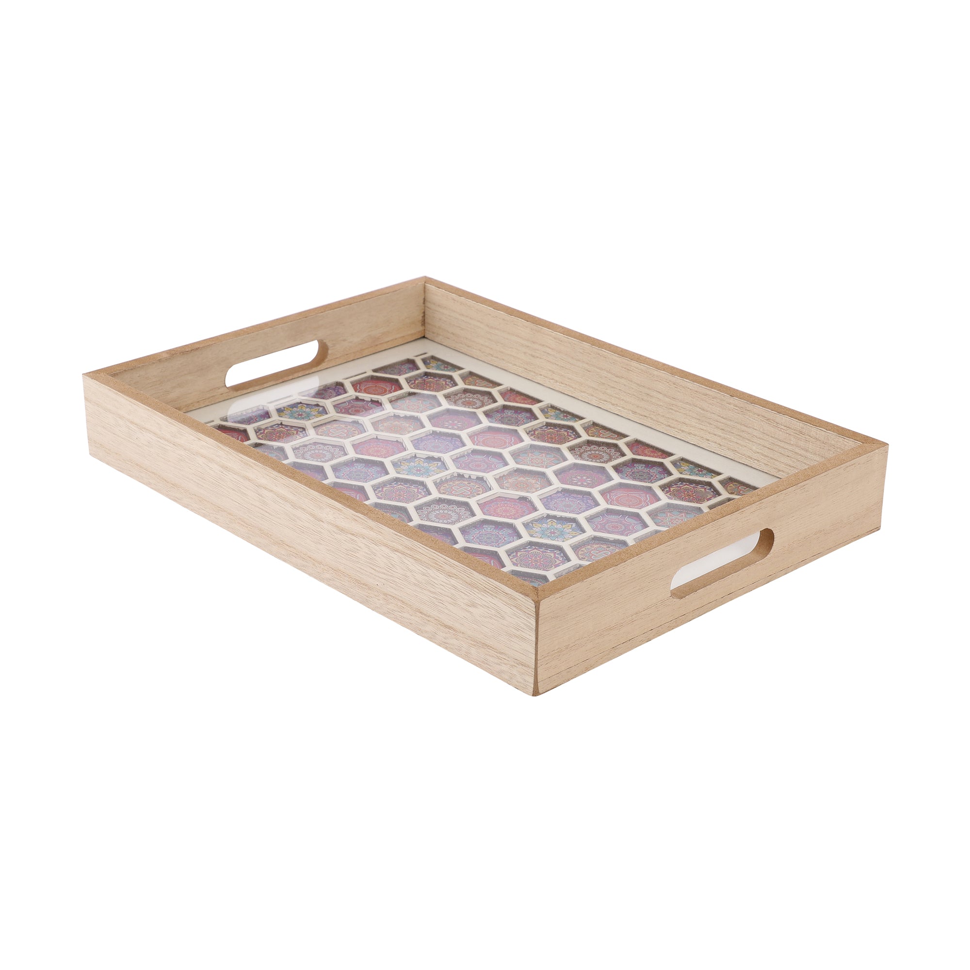 White Honeycomb Wooden Serving Tray (Set of 2)