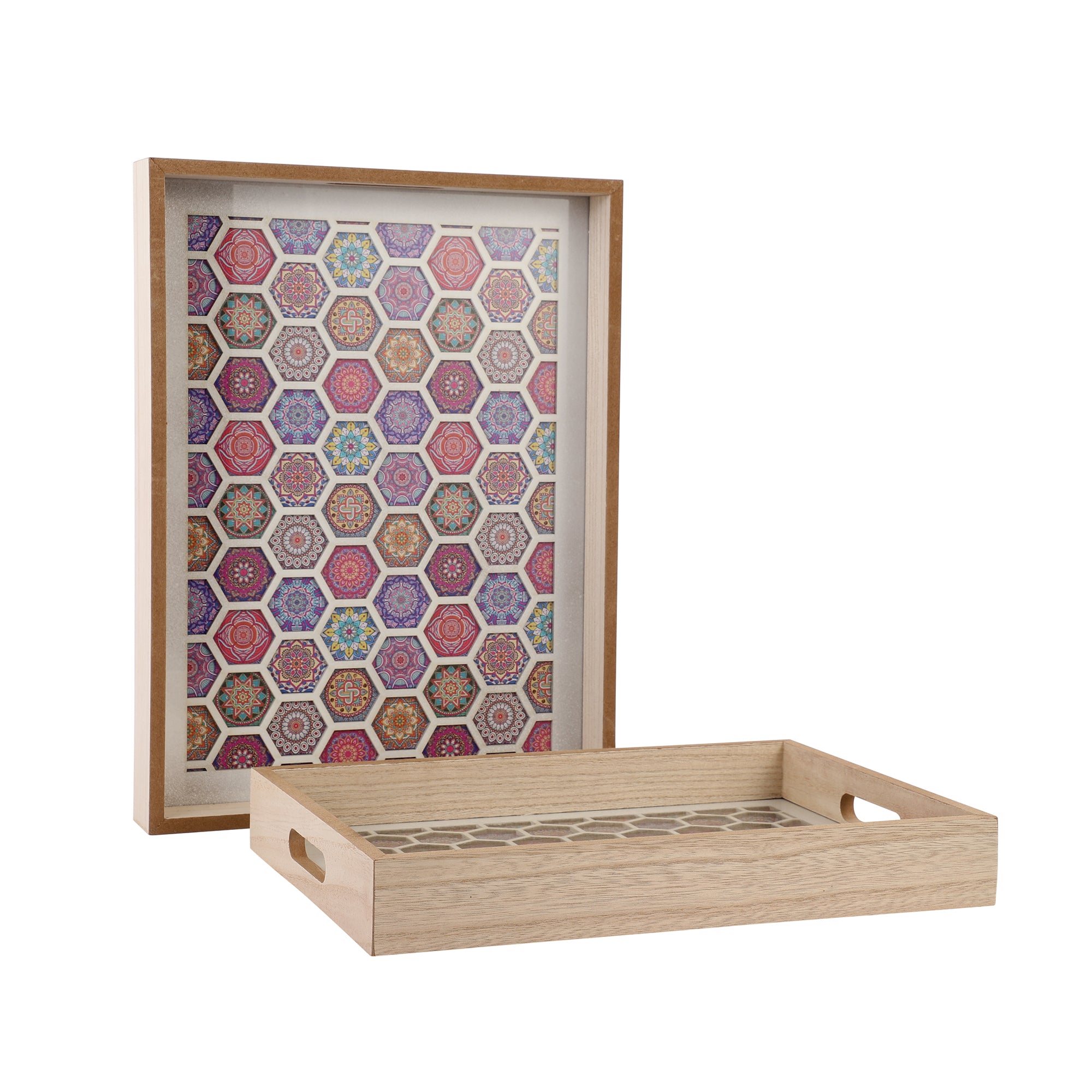 White Honeycomb Wooden Serving Tray (Set of 2)