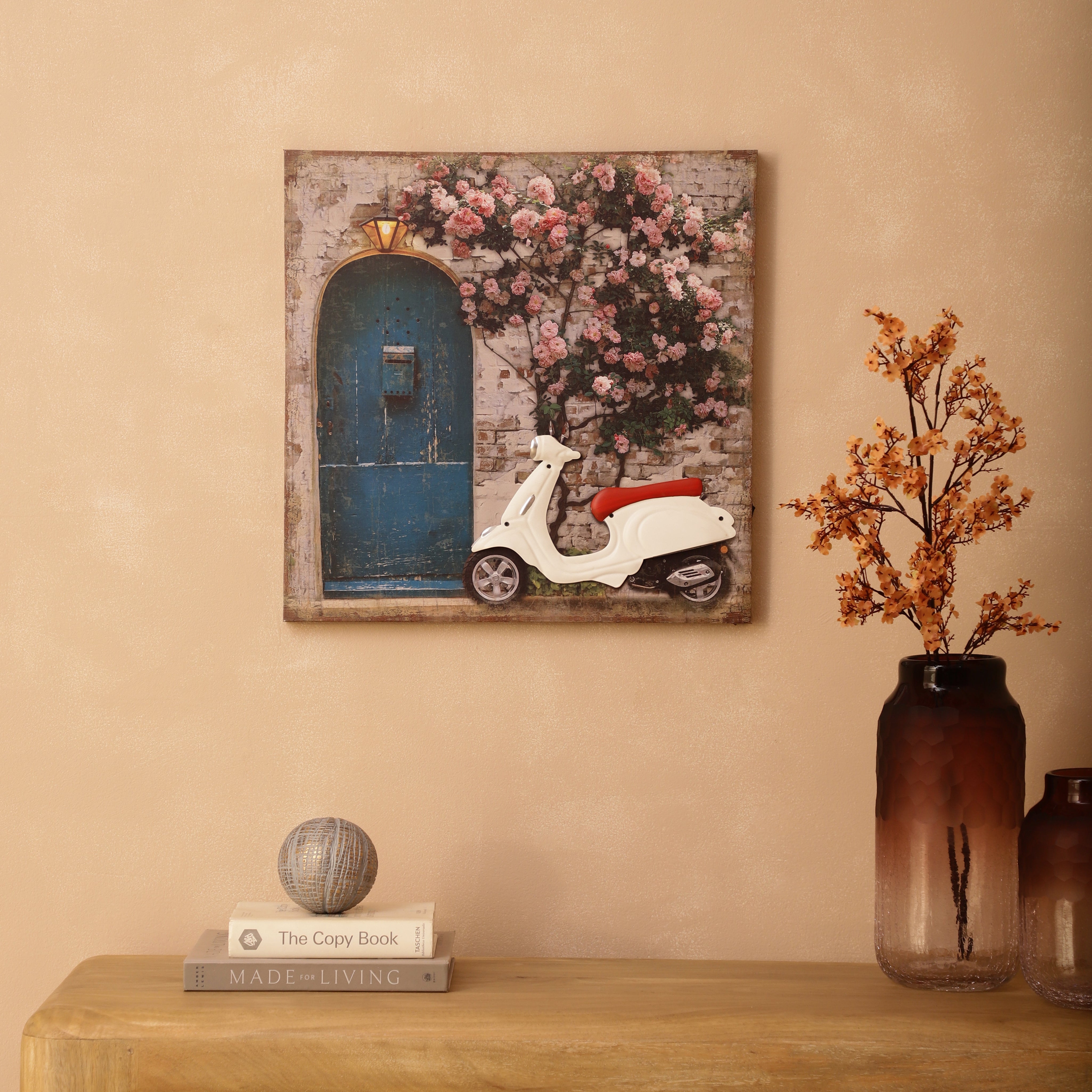 Blue Door & Vespa Canvas Art with Battery-Powered Light