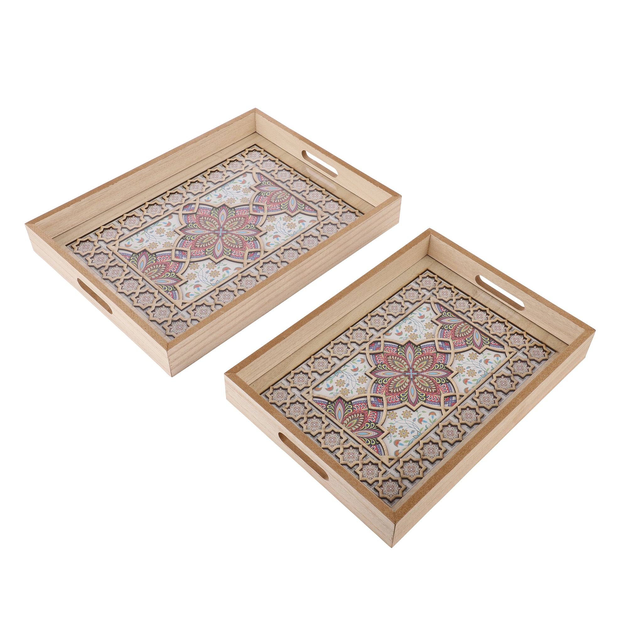 Diamond Pattern Wooden Serving Tray (Set of 2)