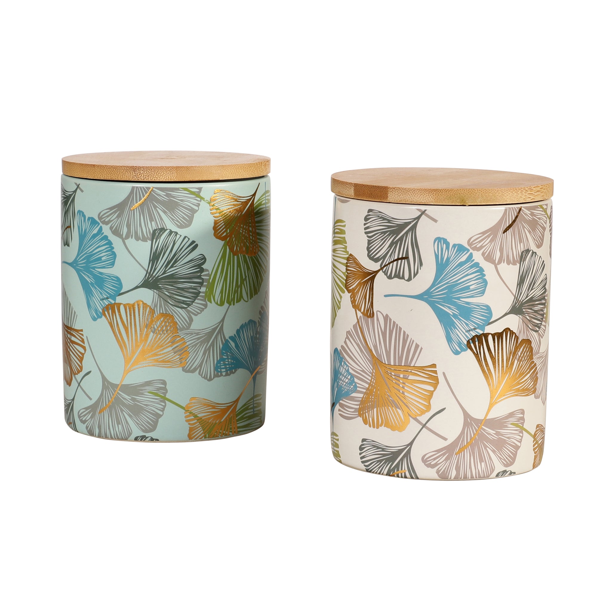 Floral Ceramic Jar with Wooden Lid (Single)