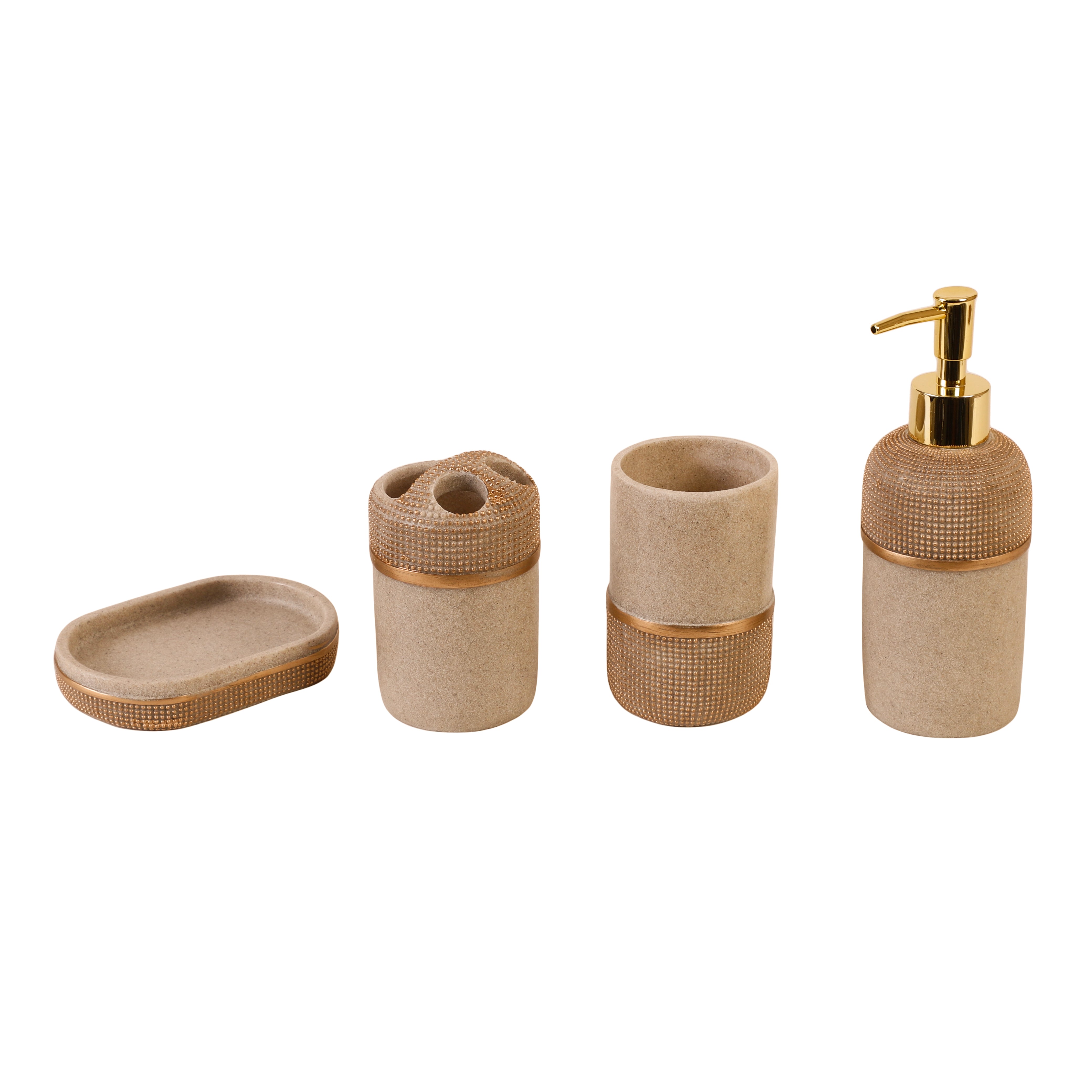 Pebbled Luxe 4 Piece Bath Set (Beige/Gold)