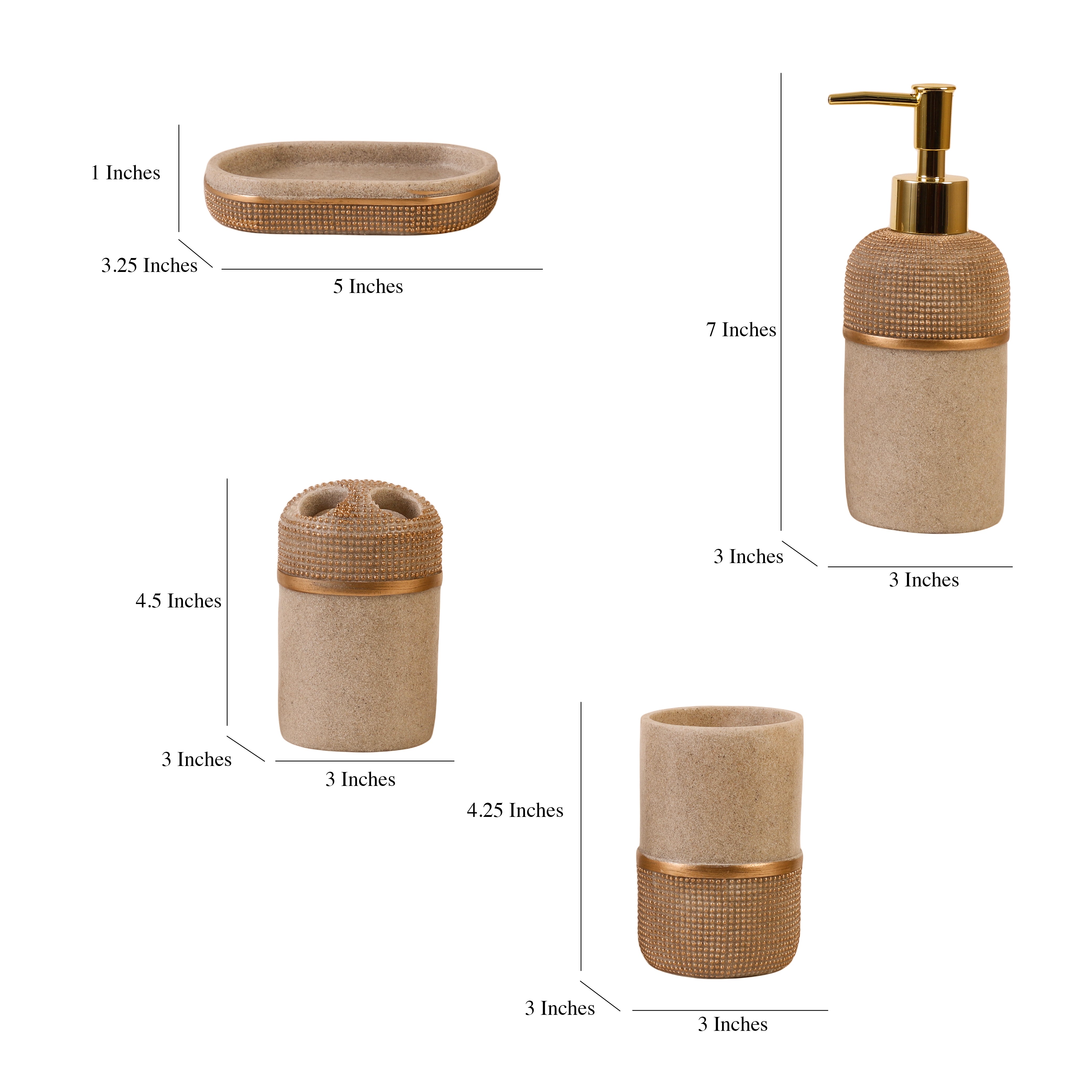 Pebbled Luxe 4 Piece Bath Set (Beige/Gold)