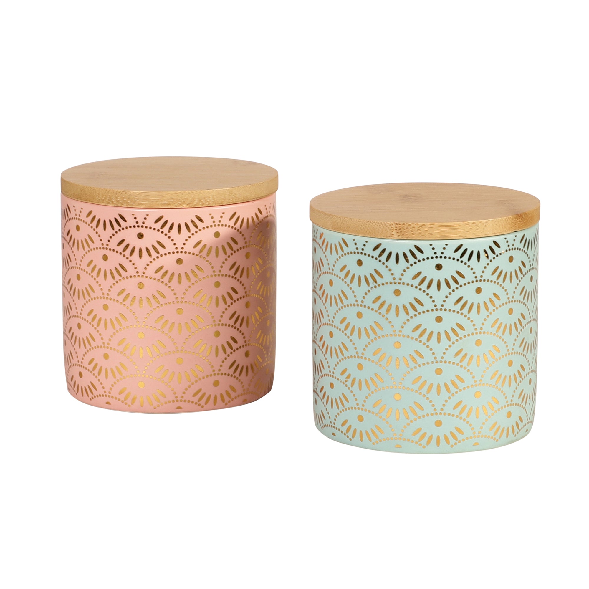 Gold Pattern Ceramic Jar with Wooden Lid (Single)
