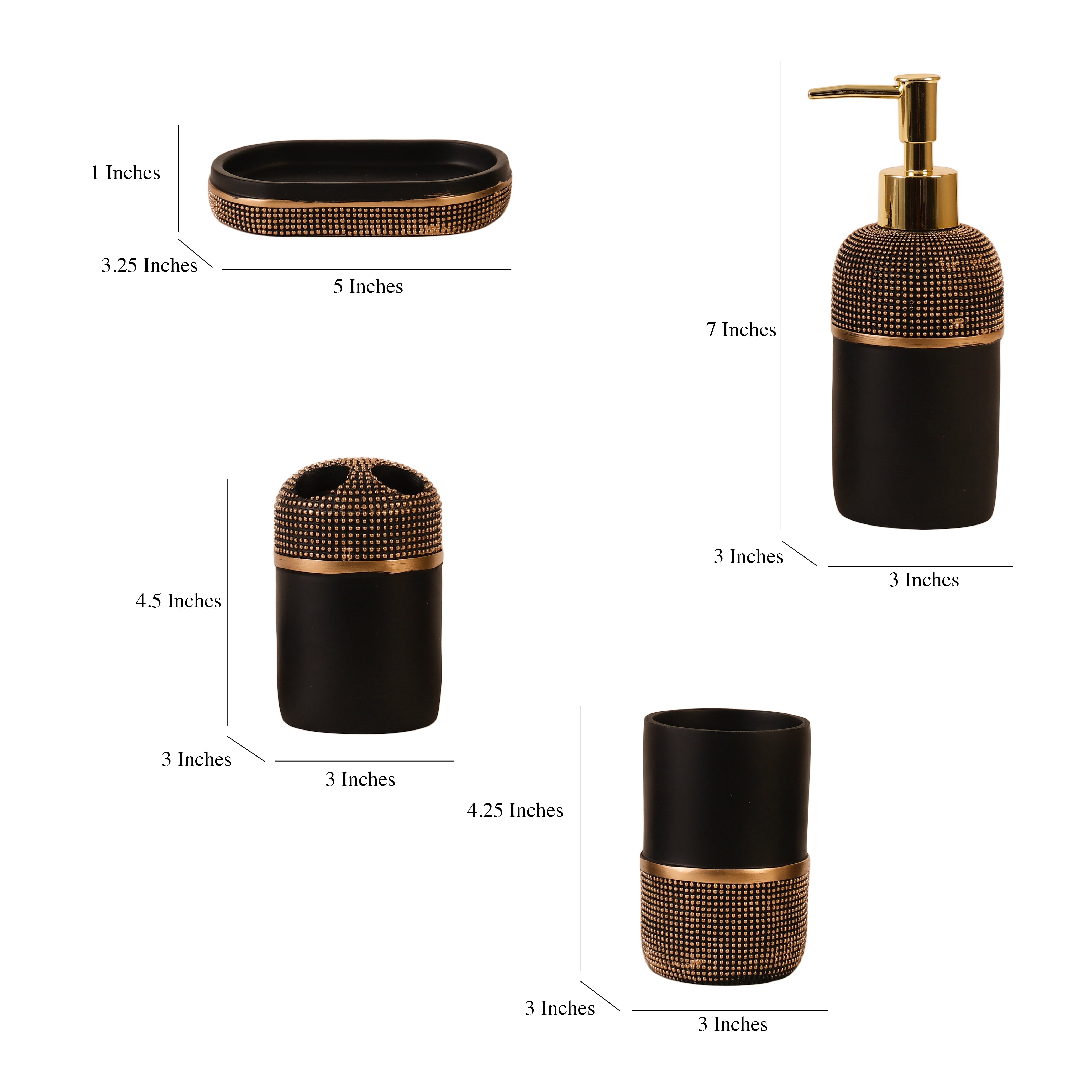 Pebbled Luxe 4 Piece Bath Set (Black/Gold)