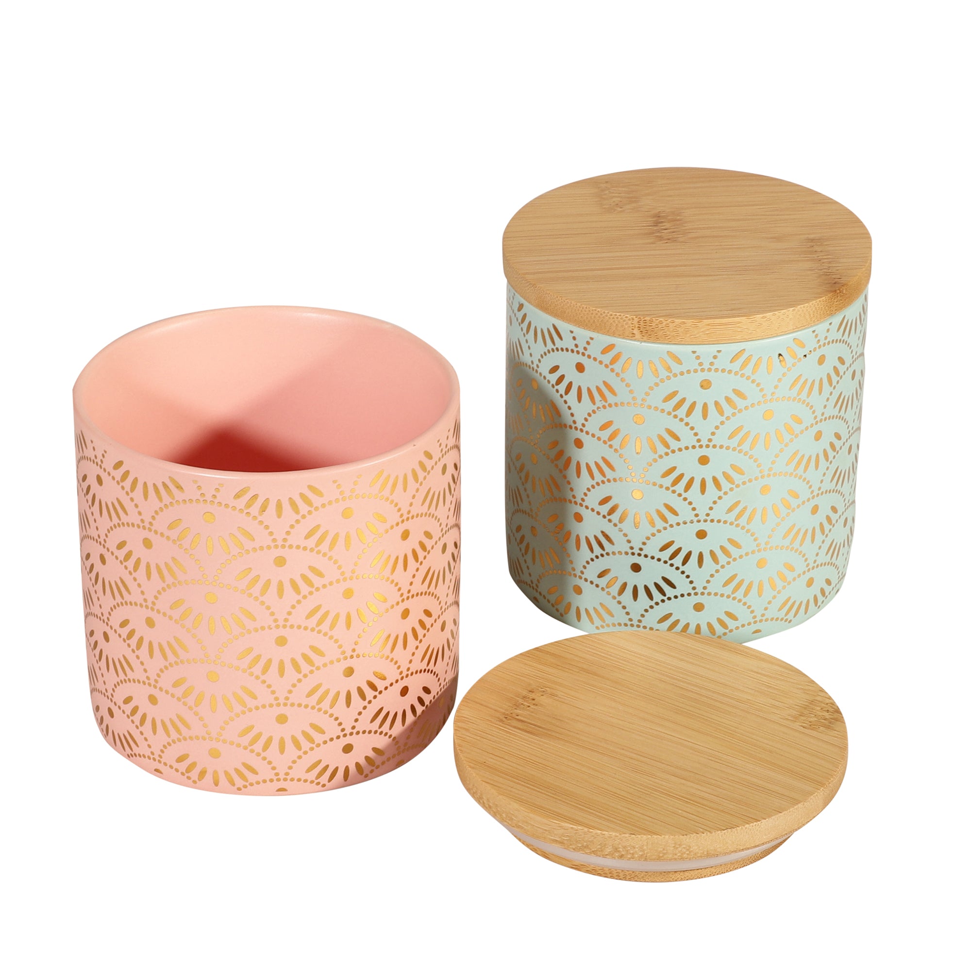 Gold Pattern Ceramic Jar with Wooden Lid (Single)