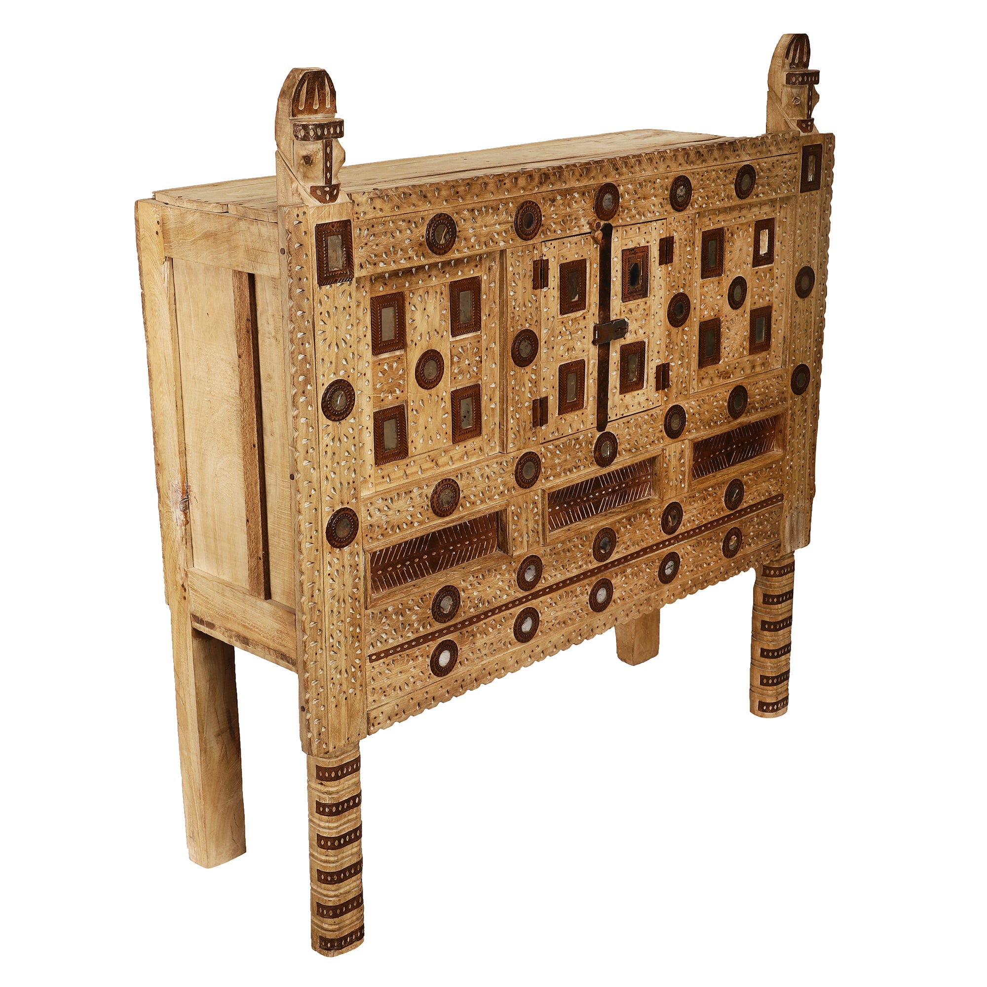 Antique Brown Damchi Console Table and Mirror