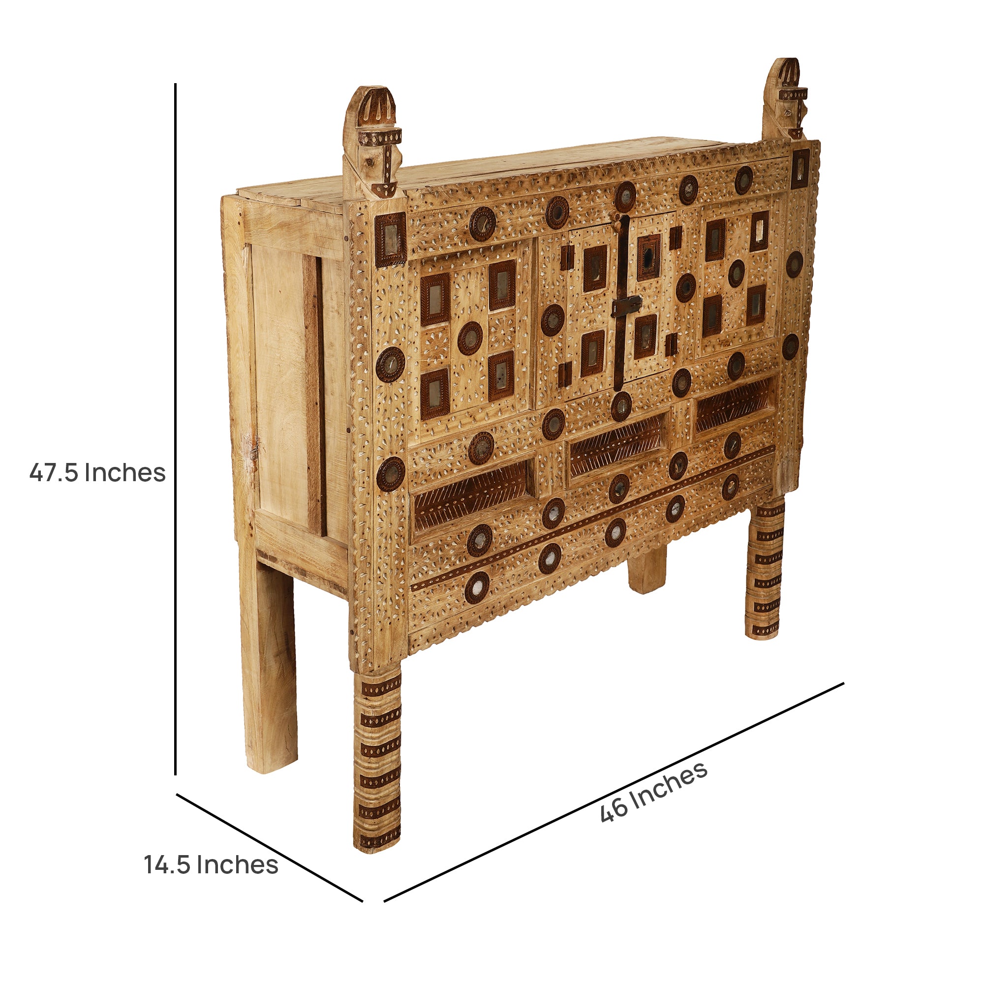 Antique Brown Damchi Console Table and Mirror