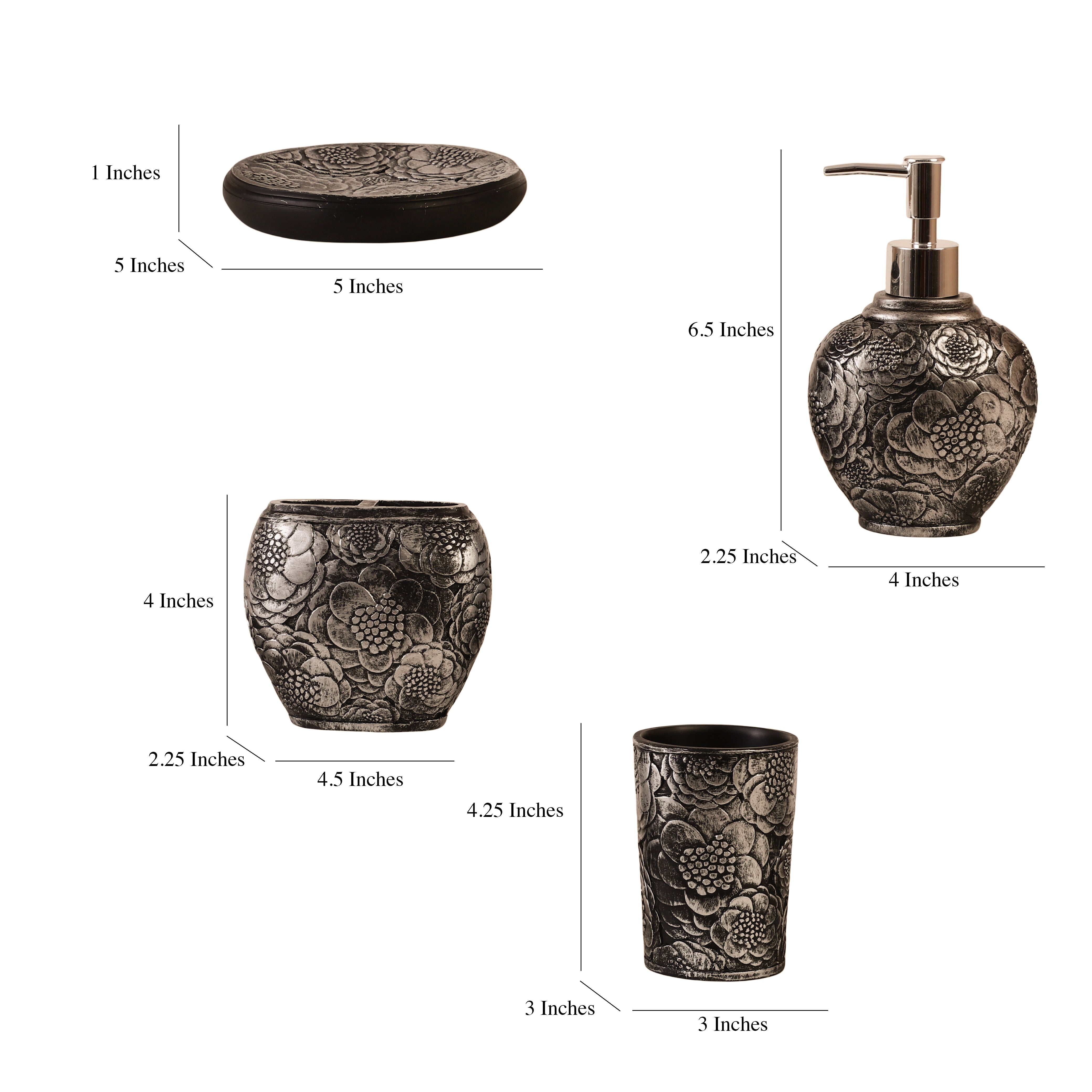 Floral Motif 4 Piece Bath Set