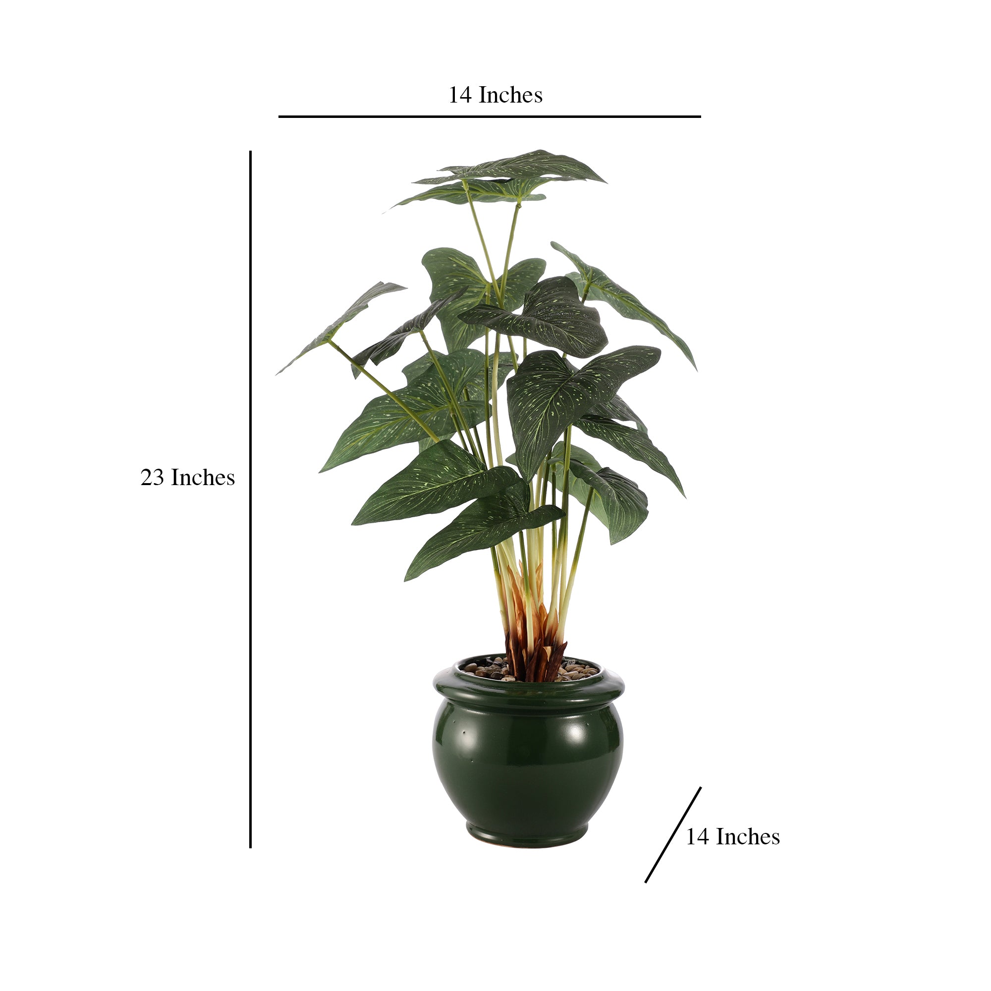 Green Caladium Faux Ceramic Potted Plant